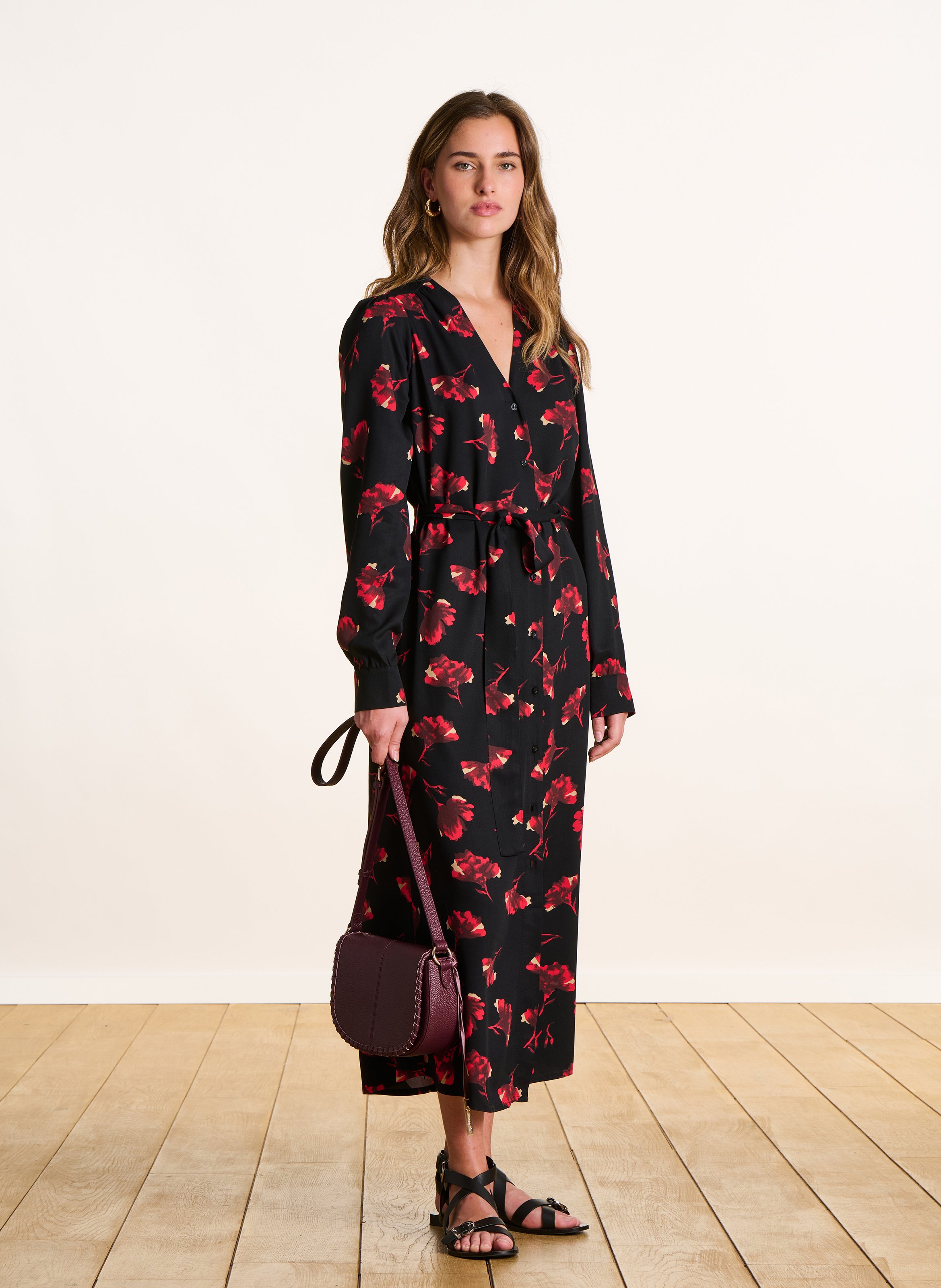 Long flowing printed V-neck dress LA FEE MARABOUTEE Multicolored