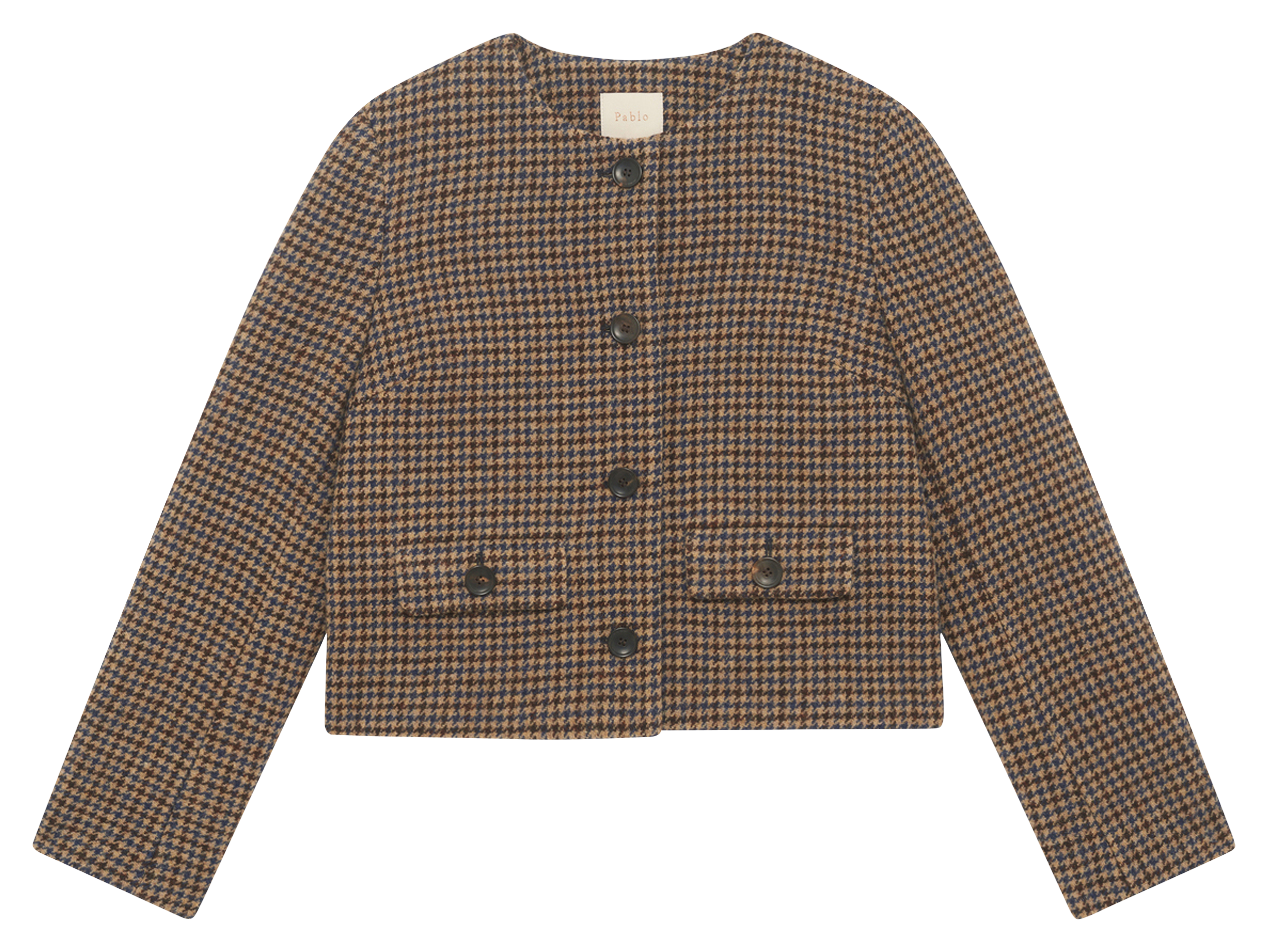 Veste col rond pied de coq en laine PABLO Beige