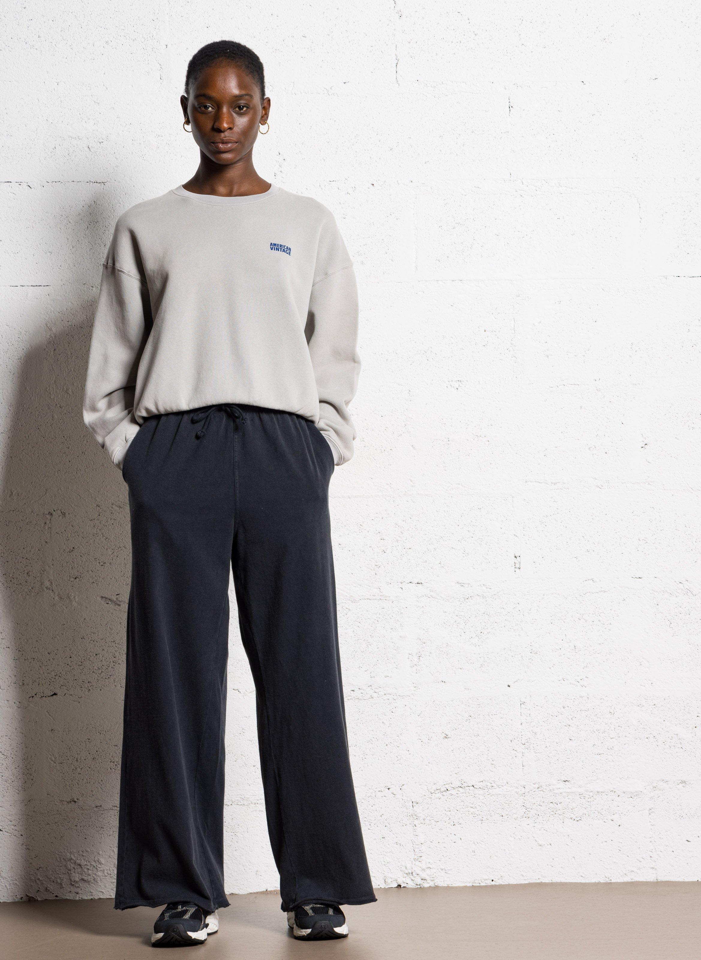 Sweat court col rond en coton mélangé  AMERICAN VINTAGE Gris