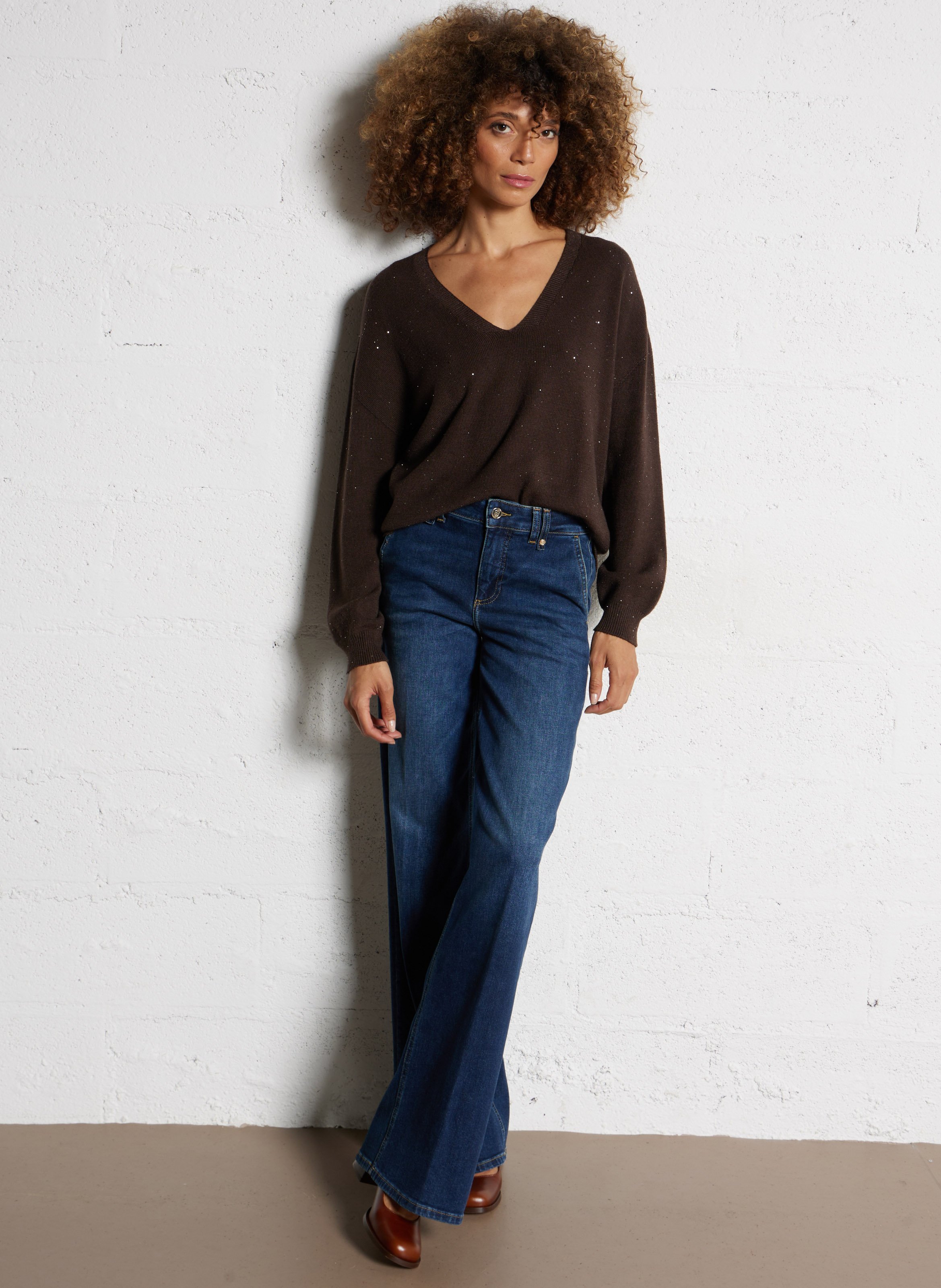Oversize-Pullover mit V-Ausschnitt LIU JO Braun