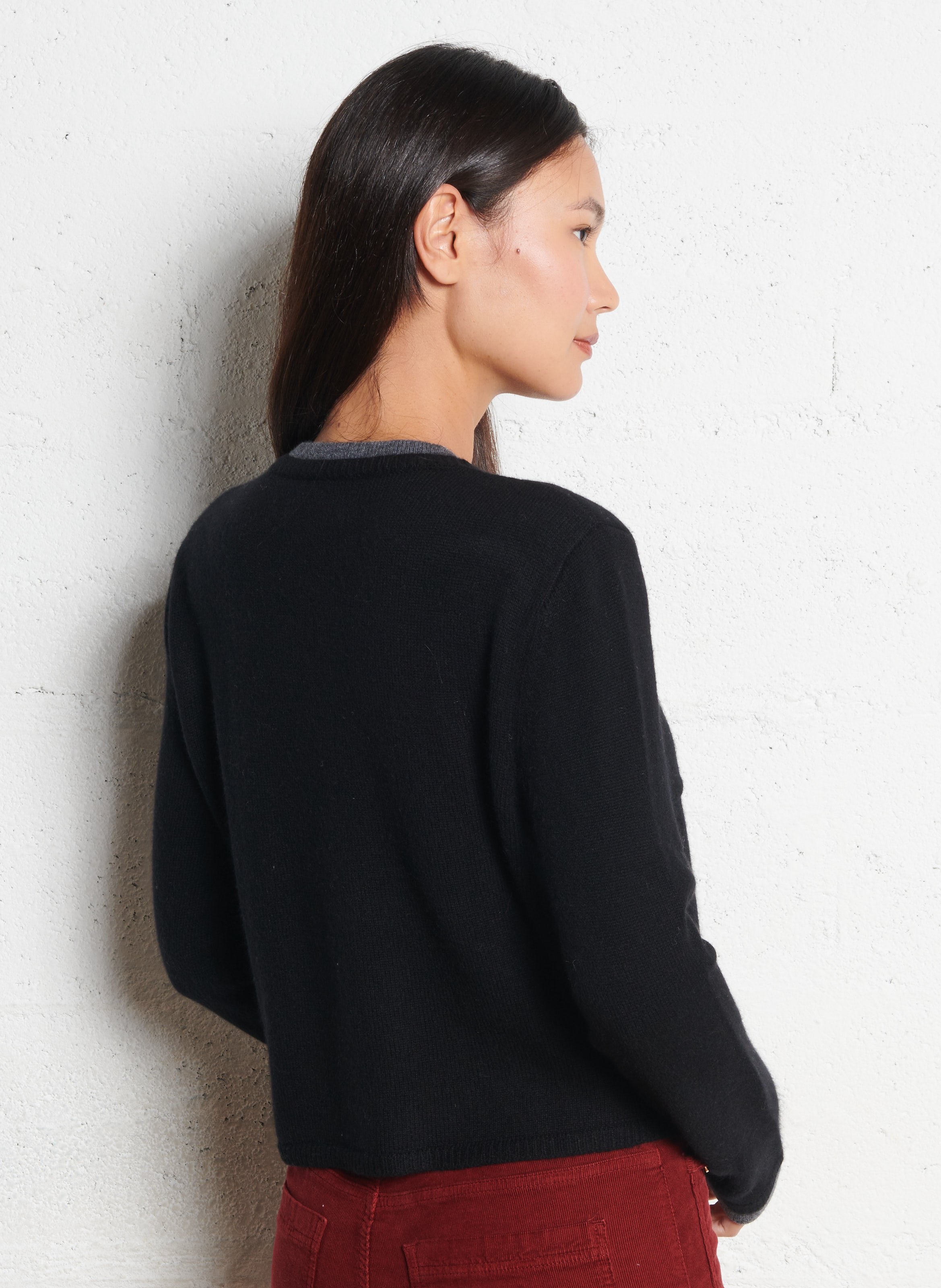 Rundhalsausschnittweste aus Wolle und Kaschmirgemisch BERENICE Schwarz