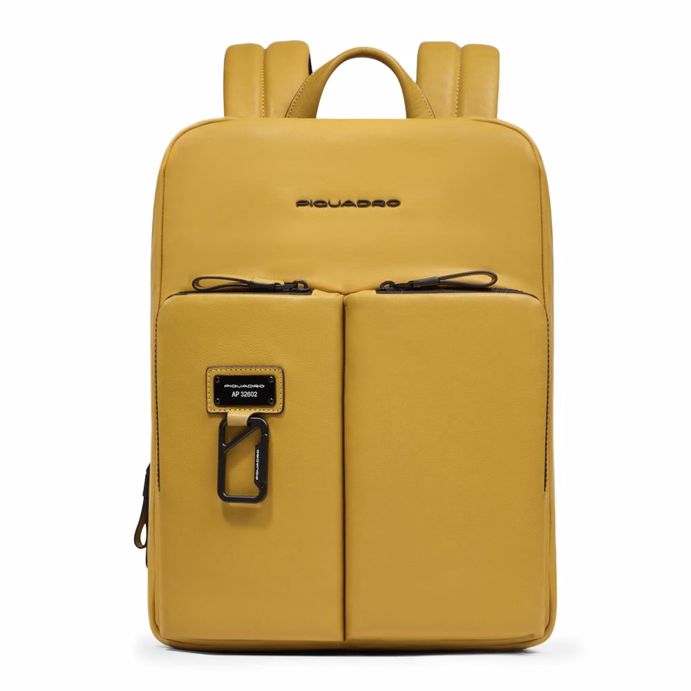 Slim backpack for computer and iPad® with shockproof and RFID protection, expandable PIQUADRO Yellow