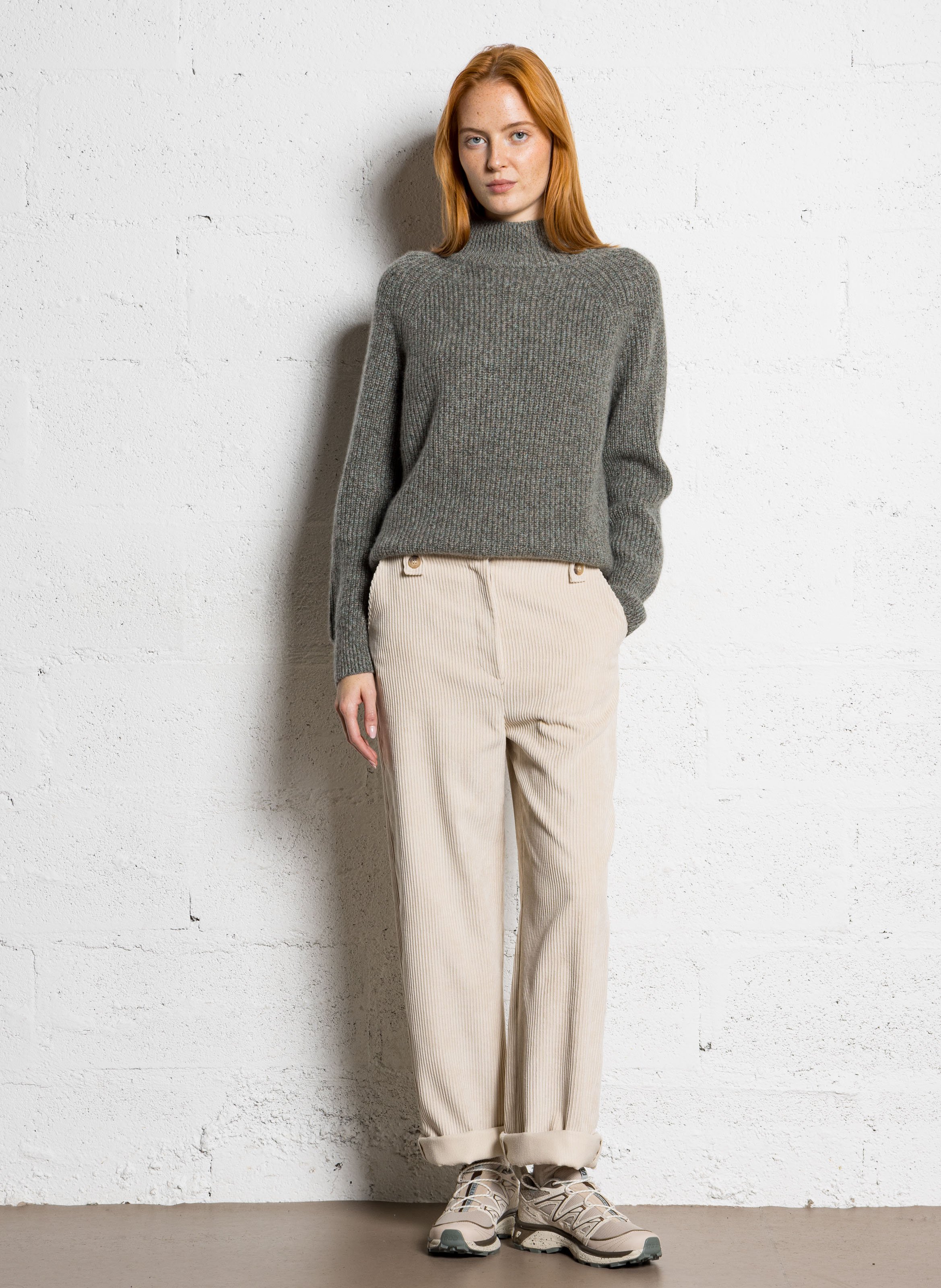 Pull droit uni col montant en cachemire MAISON 123 Vert