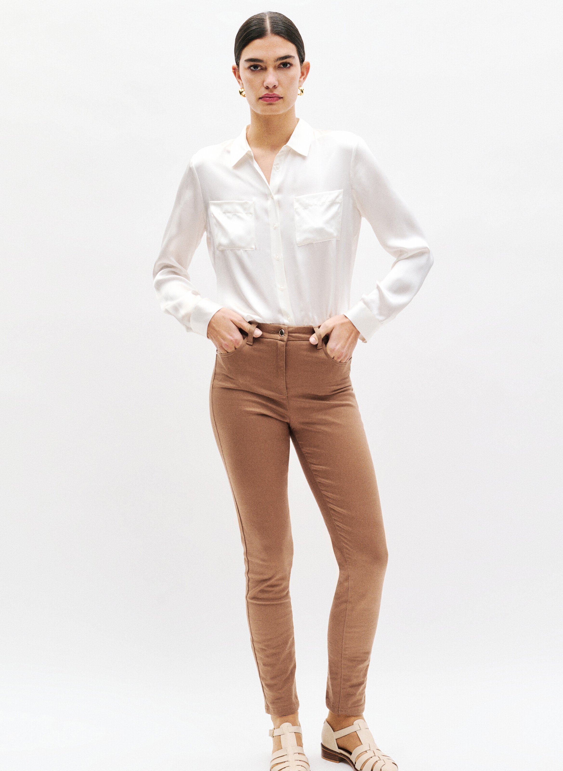 Slim-fit cotton-blend pants CAROLL Brown