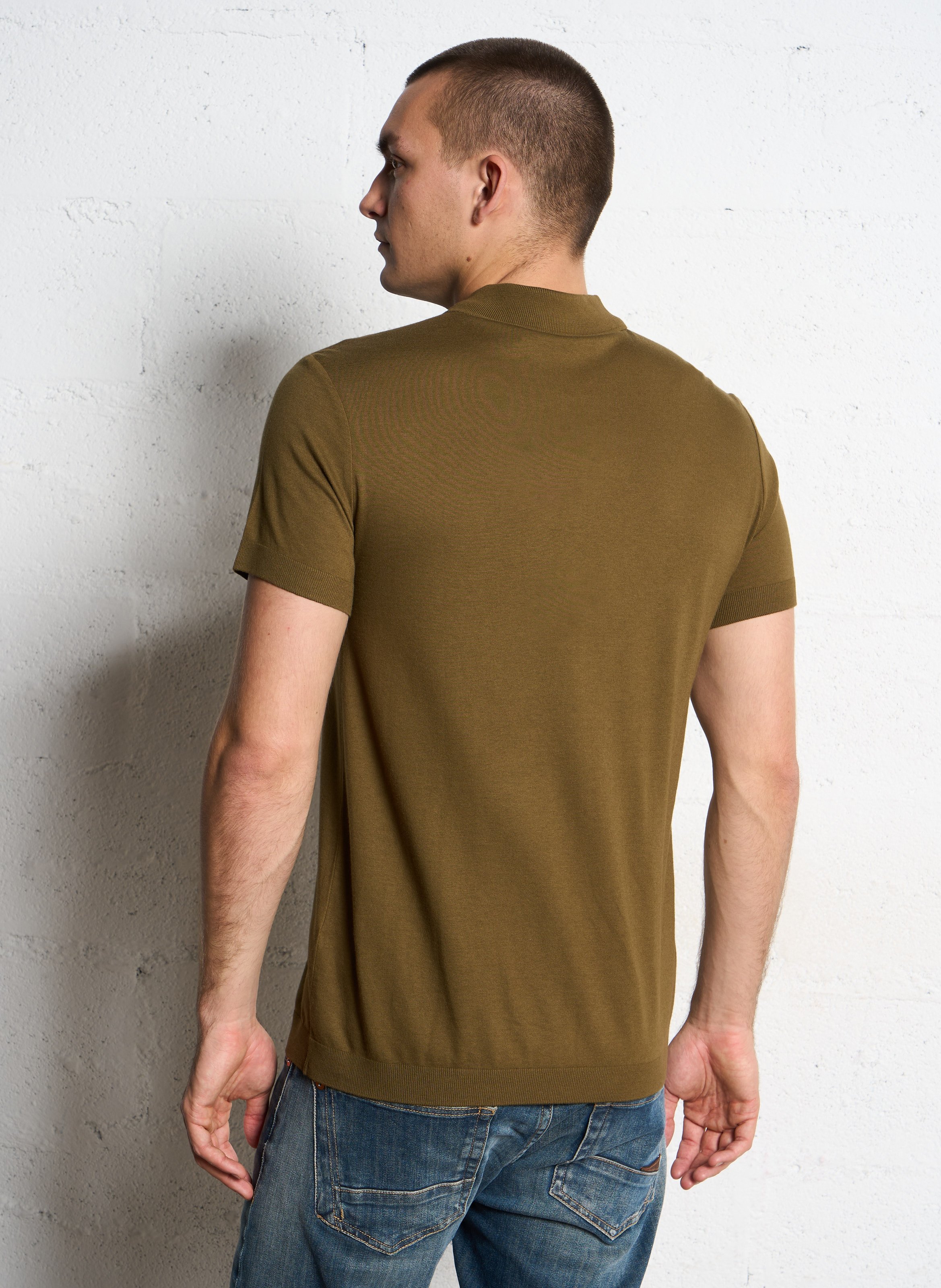 Short-sleeved solid knit polo IKKS Brown