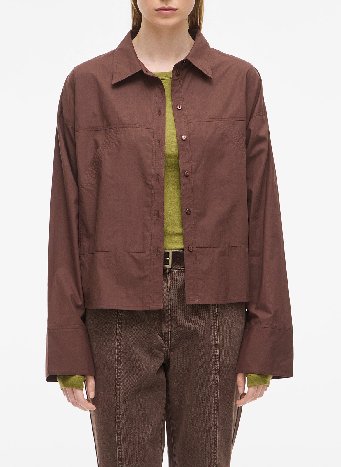 Straight-cut organic cotton shirt with classic collar ROUGE EDIT Brown