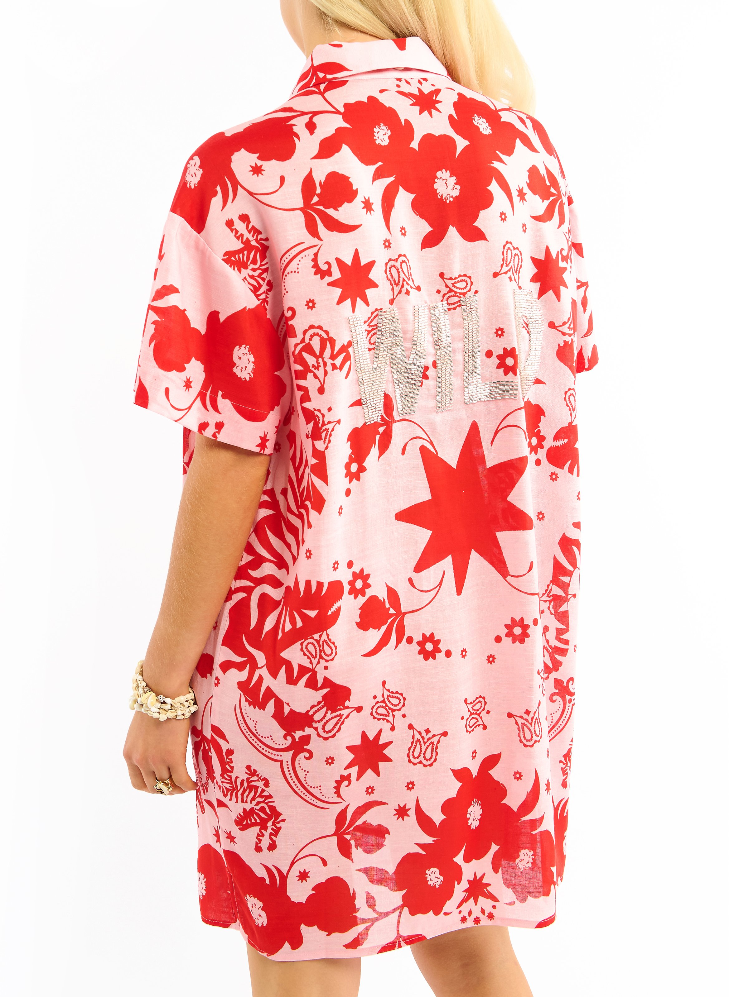 Jurk met kraagje en print WILD Roze