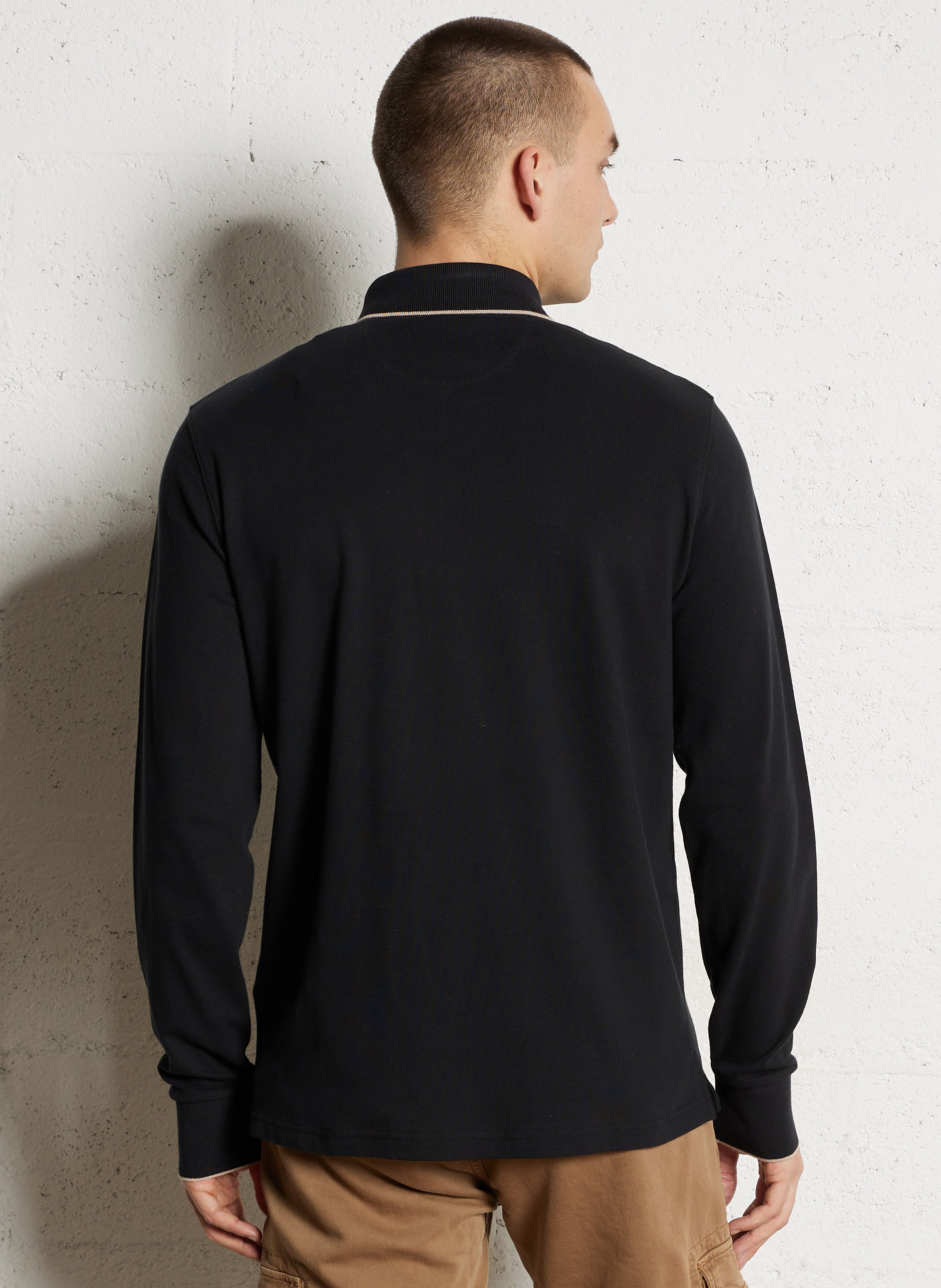 Polo manches longues en coton mélangé EDEN PARK Noir