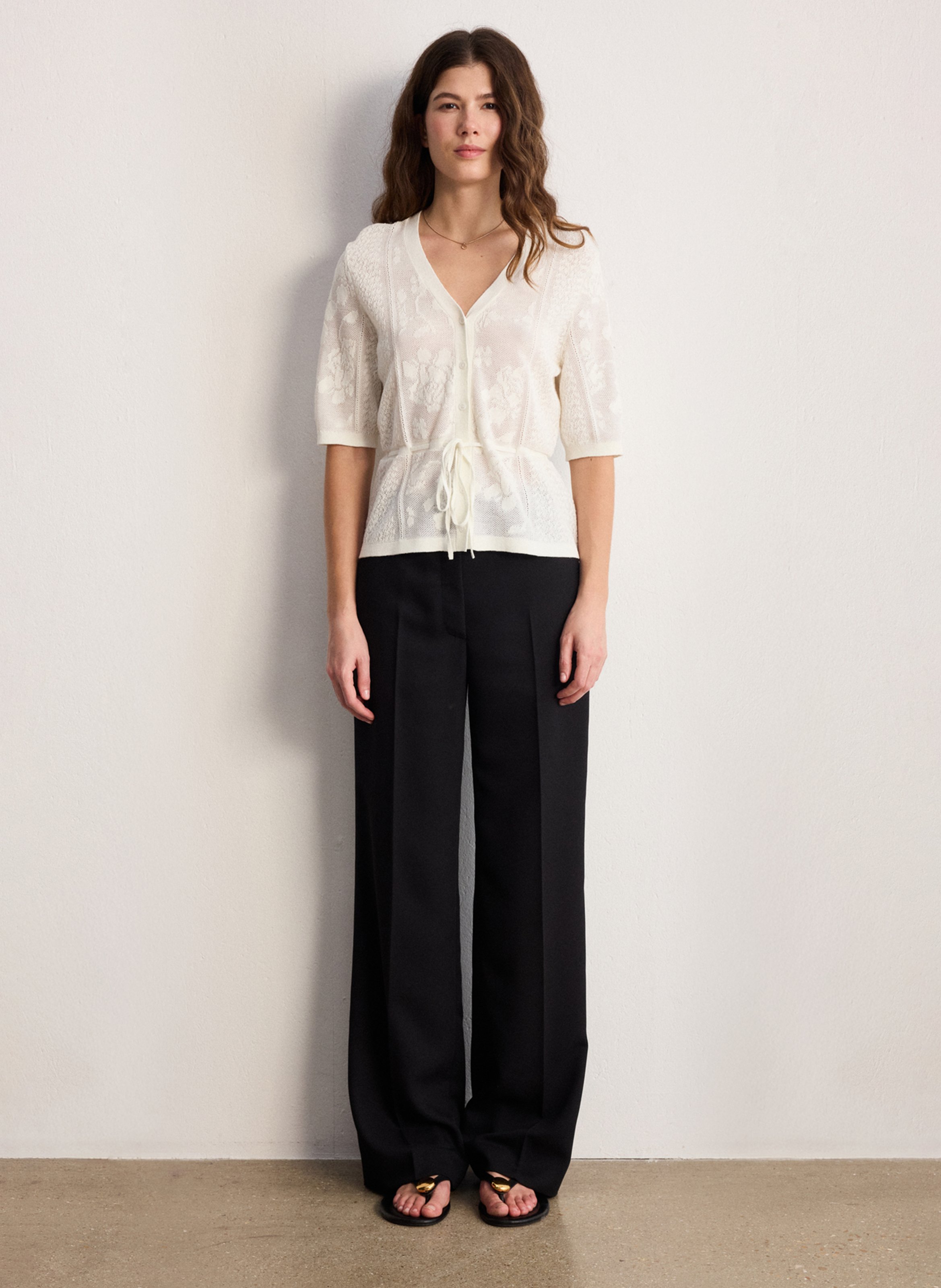 Gilet droit col V en coton mélangé PABLO Beige