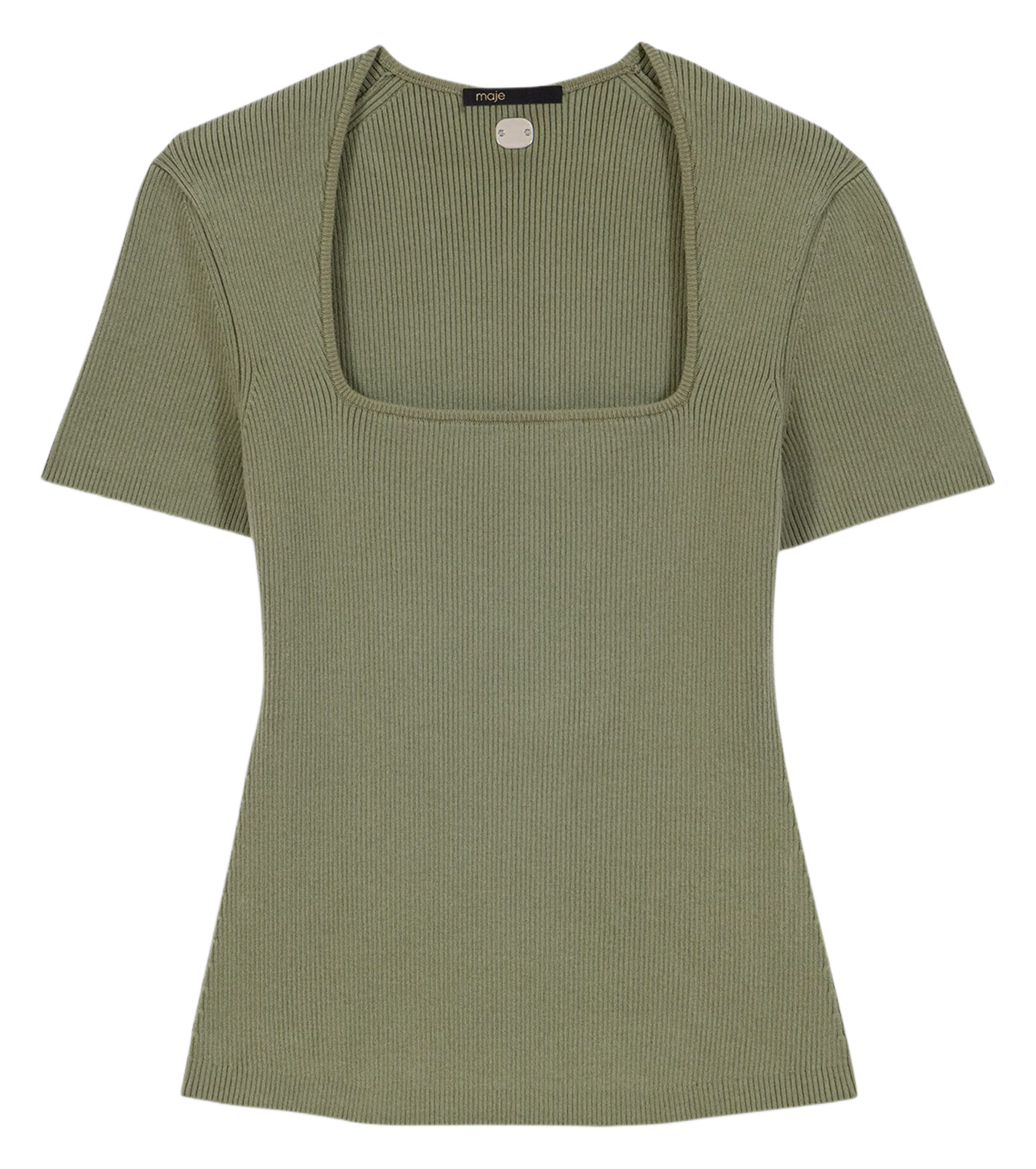 Aansluitend T-shirt met vierkante hals in gemengd katoen MAJE Kaki