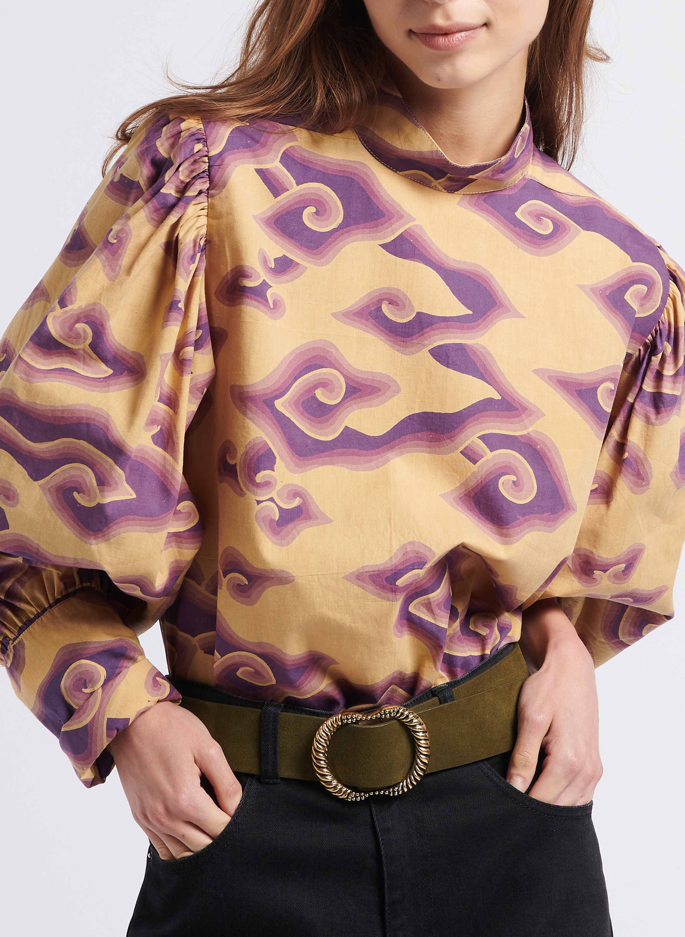 High-neck printed cotton blouse V DE VINSTER Purple