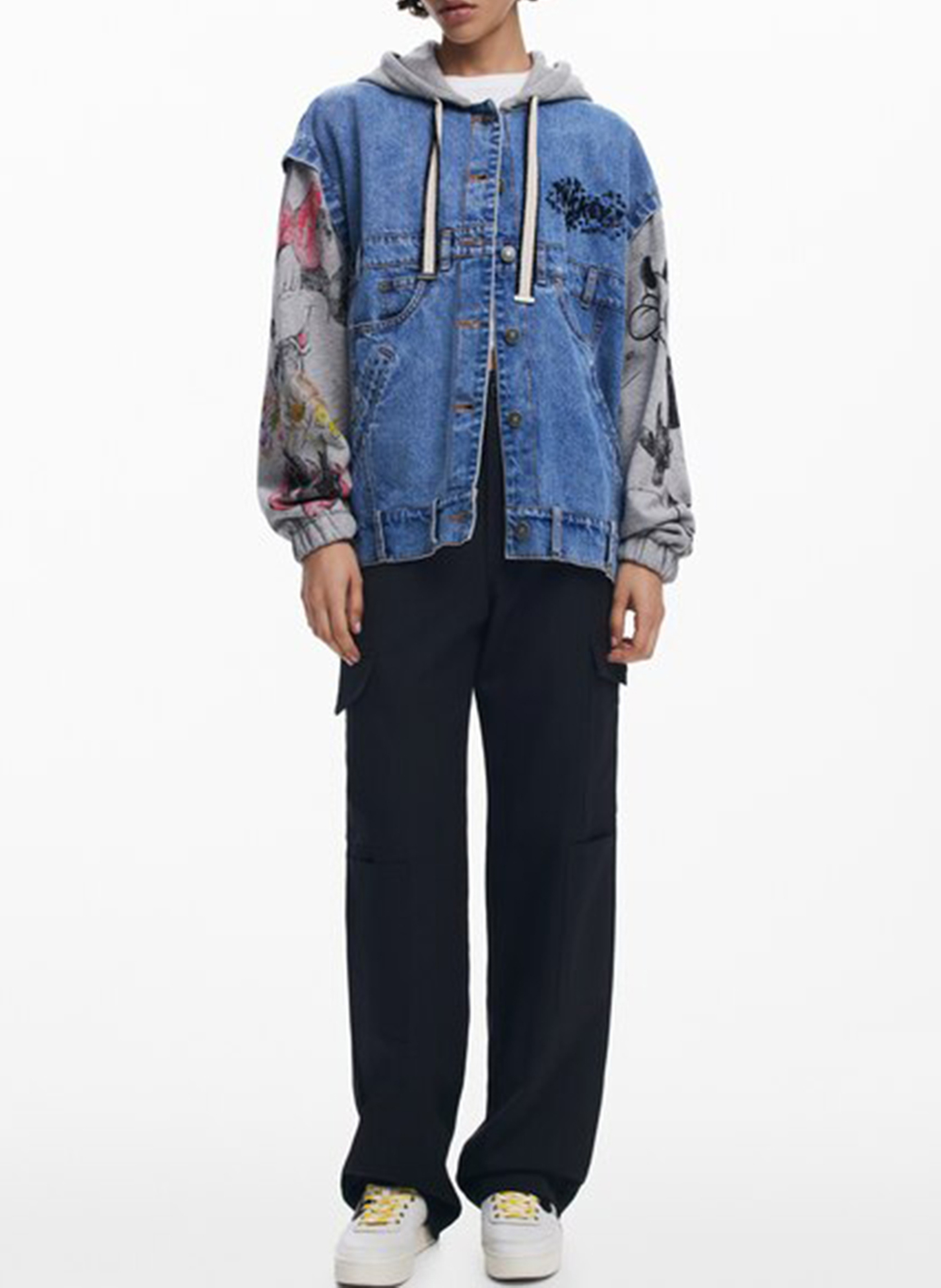 Oversize Baumwollkapuzenjacke DESIGUAL Blau