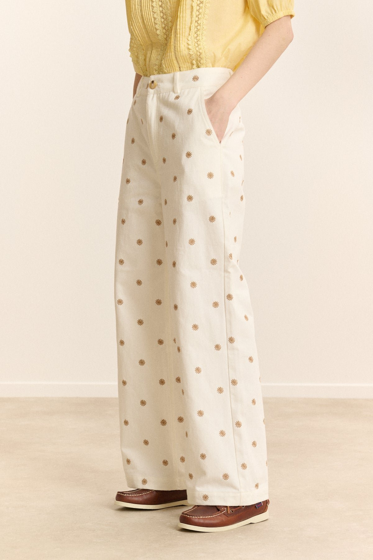 Embroidered denim pants GARANCE PARIS White