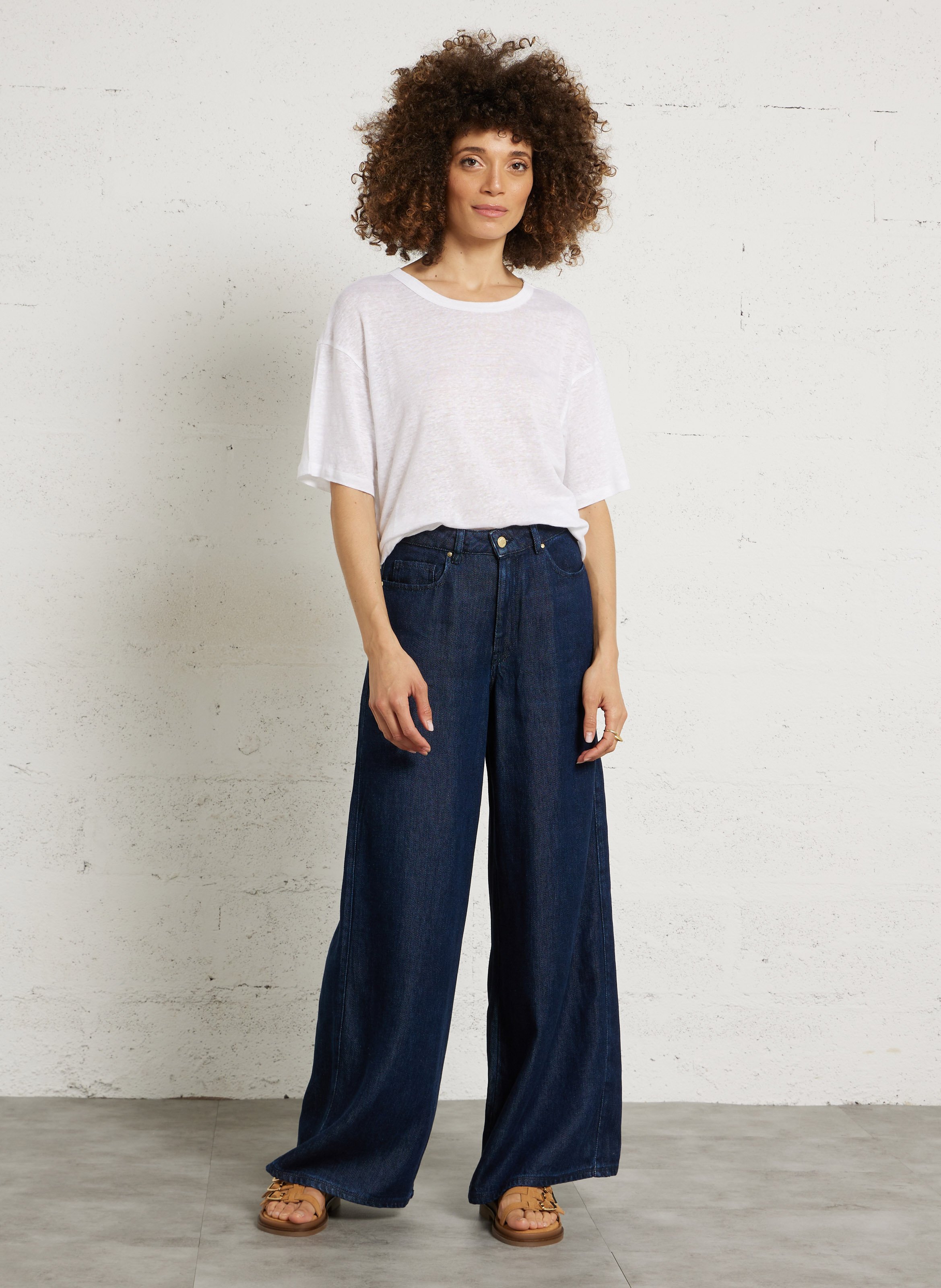 Tee-shirt col rond zn lin DES PETITS HAUTS Beige