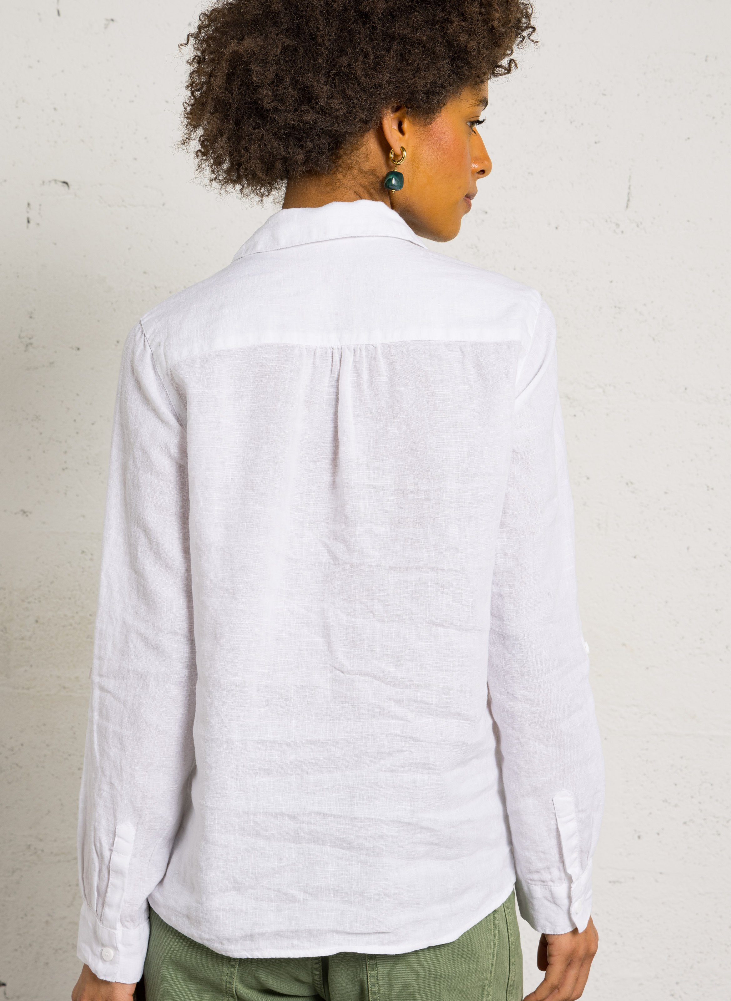 Straight V-neck linen shirt ARMOR LUX White