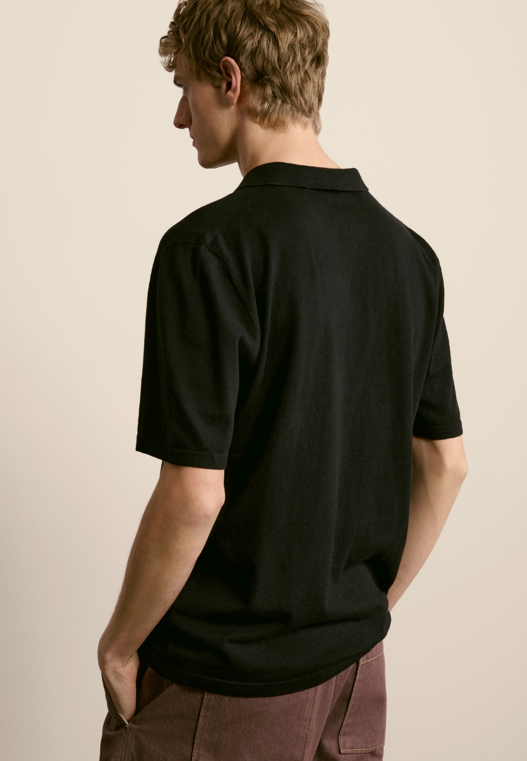 Cotton and linen polo Black