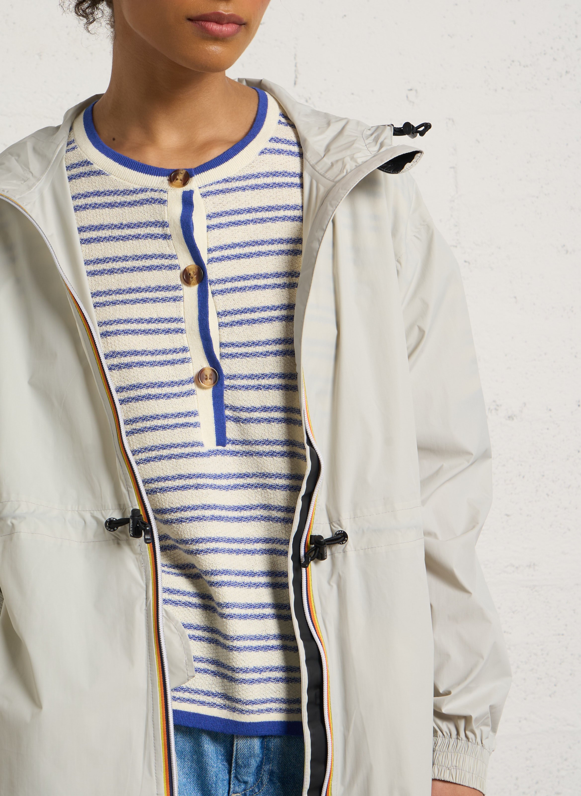 Windbreaker Jacke mit Kapuze in mittlerer Länge K-WAY Beige