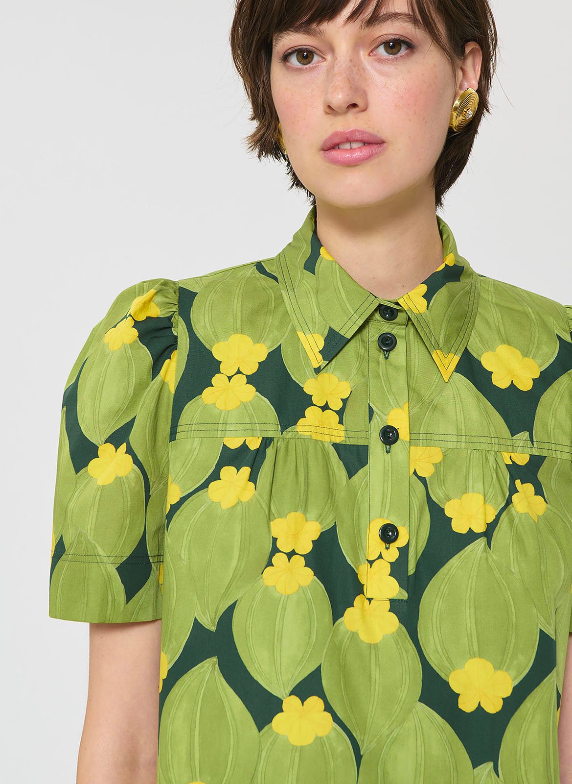 Chemise droite boutonnée à motif TARA JARMON Vert