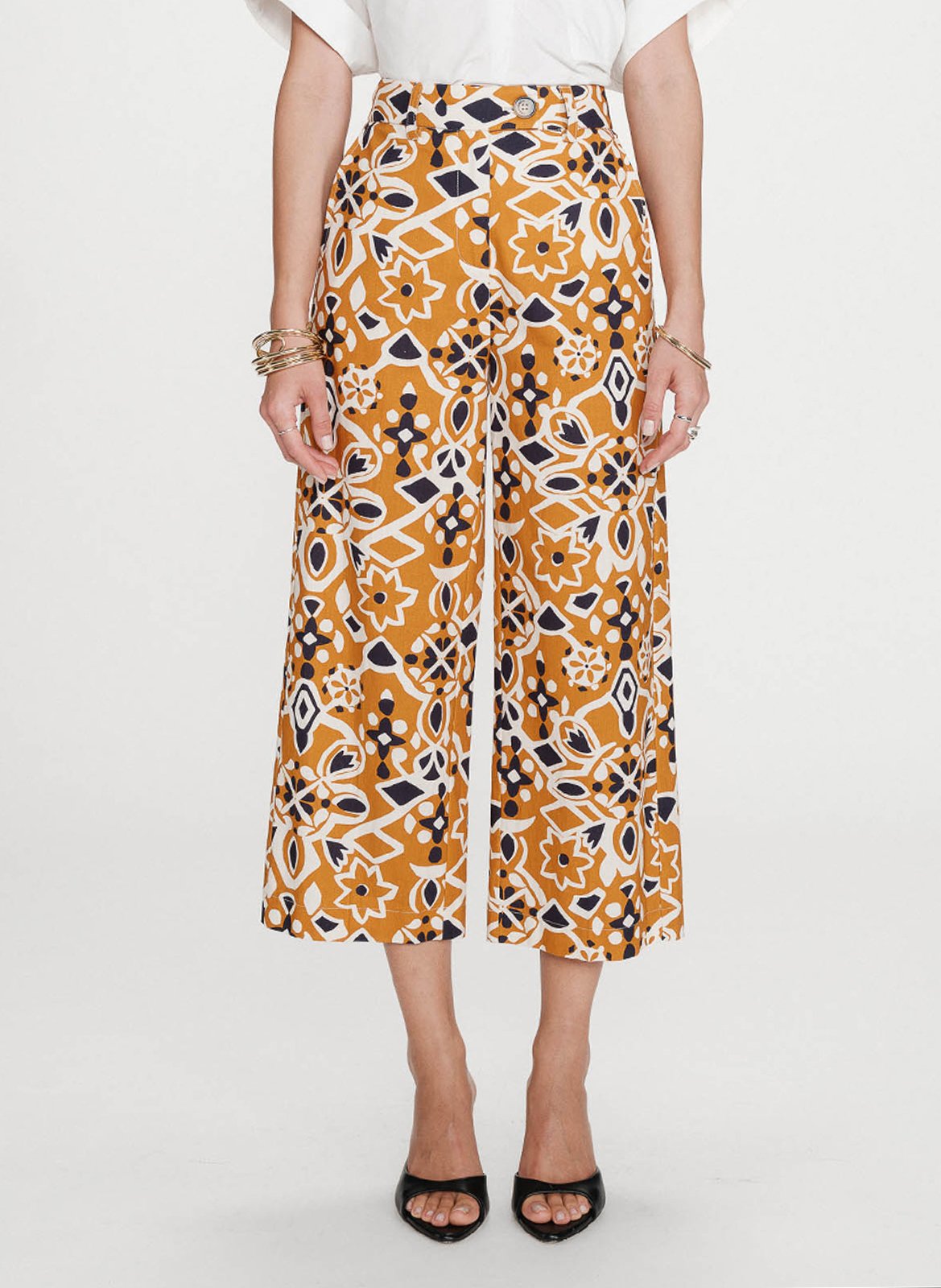 High-waisted 7/8 printed pants GRACE ET MILA Orange