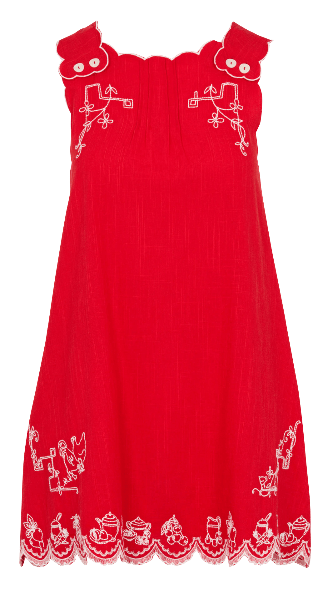 Kurzes, gerade geschnittenes Kleid mit Stickereien DAMSON MADDER Rot