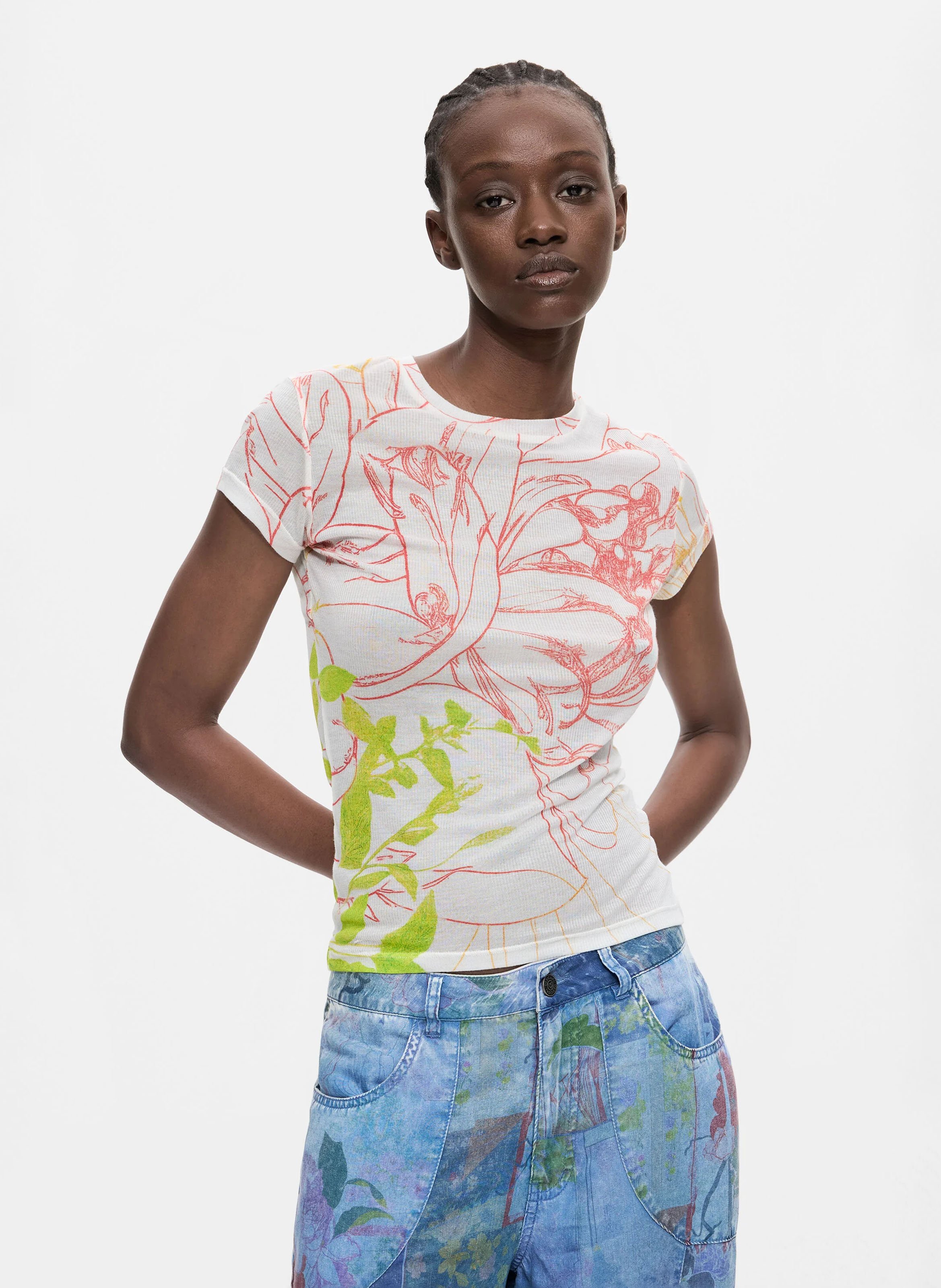 Top droit col rond imprimé DESIGUAL Multicolore