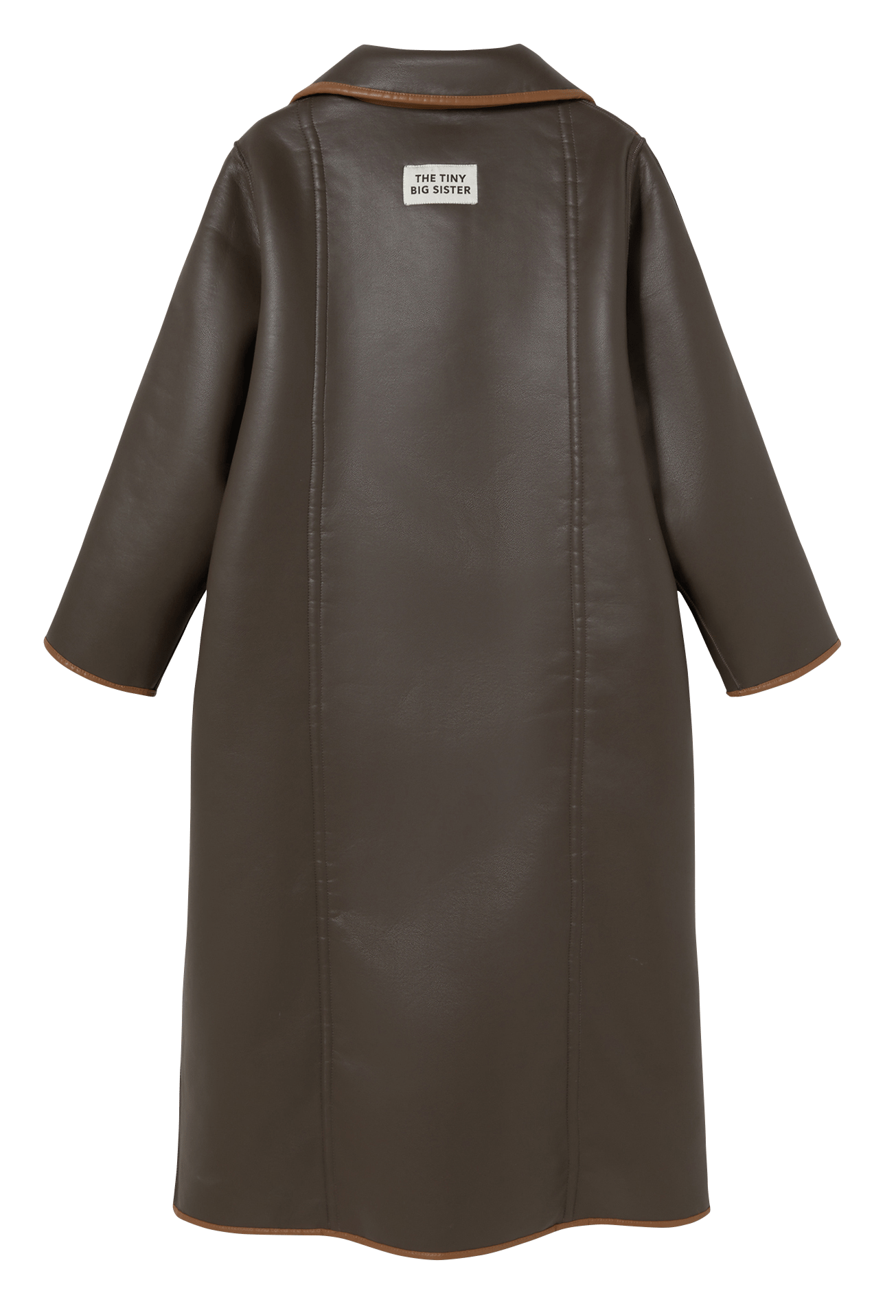 Straight coat with classic collar in faux leather THE TINY BIG SISTER Brown
