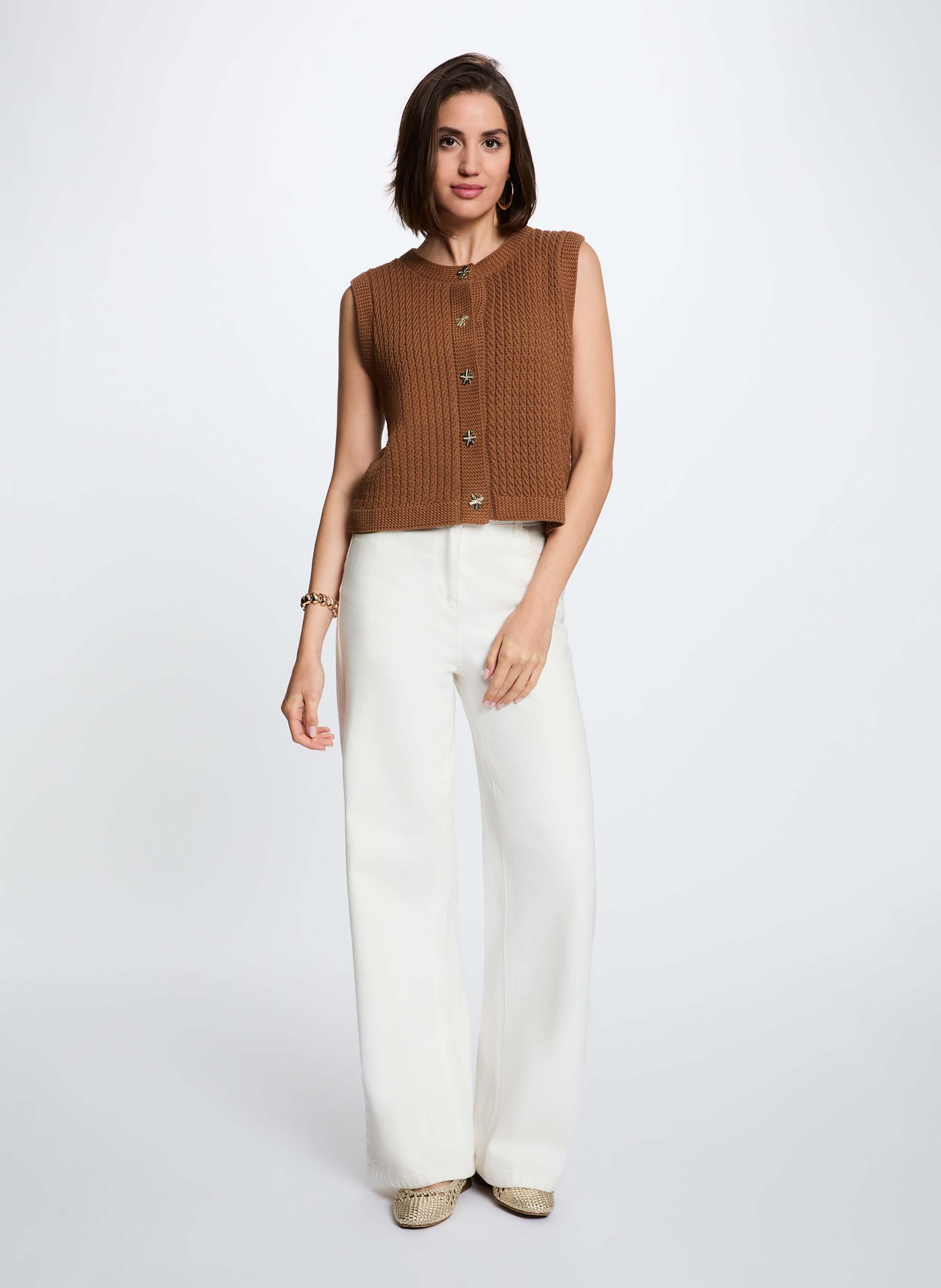 Cardigan sans manches en coton MORGAN Marron