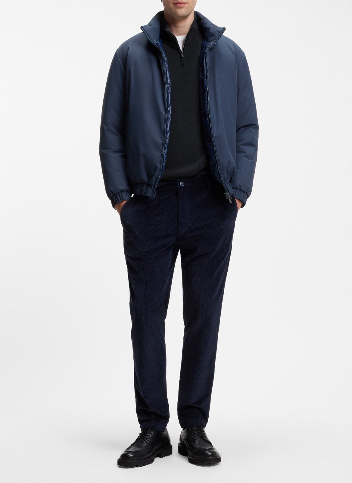 Pull col montant en laine mélangée BOSS Bleu