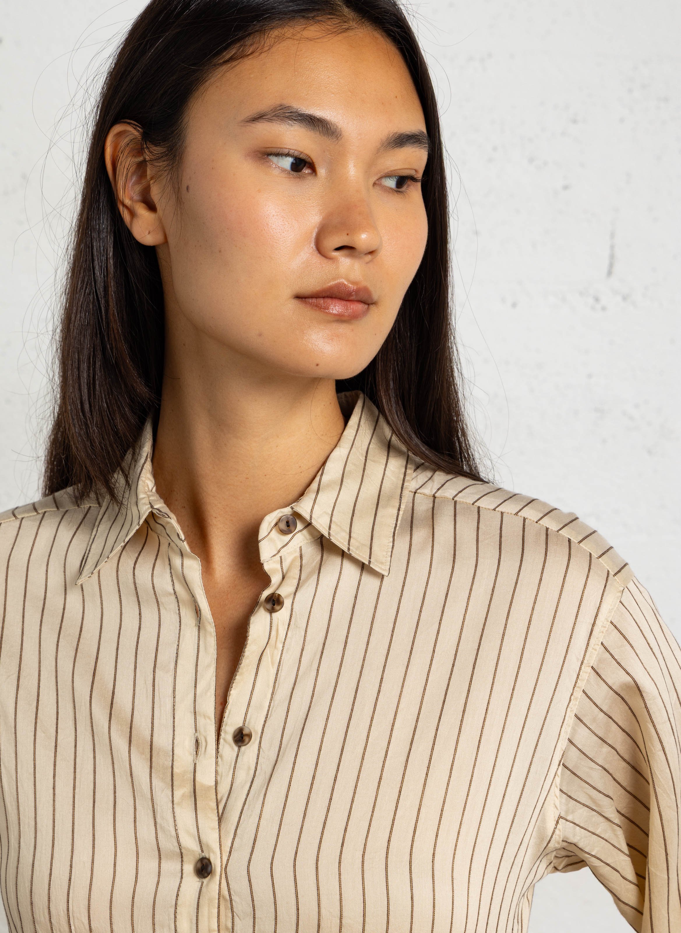 Robe cintrée col classique à rayures DIEGA Beige