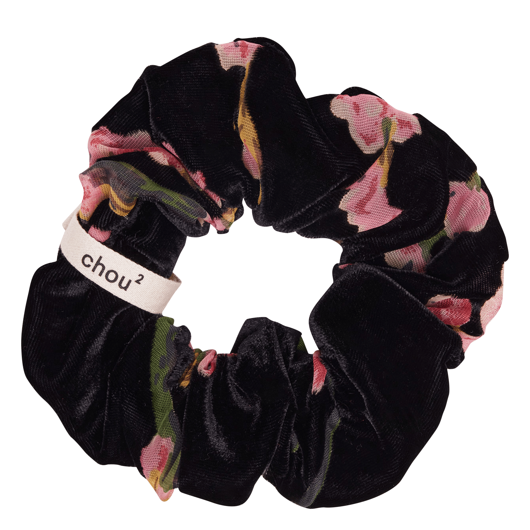 Velvet-look scrunchie with motif CHOU AU CARRE Black