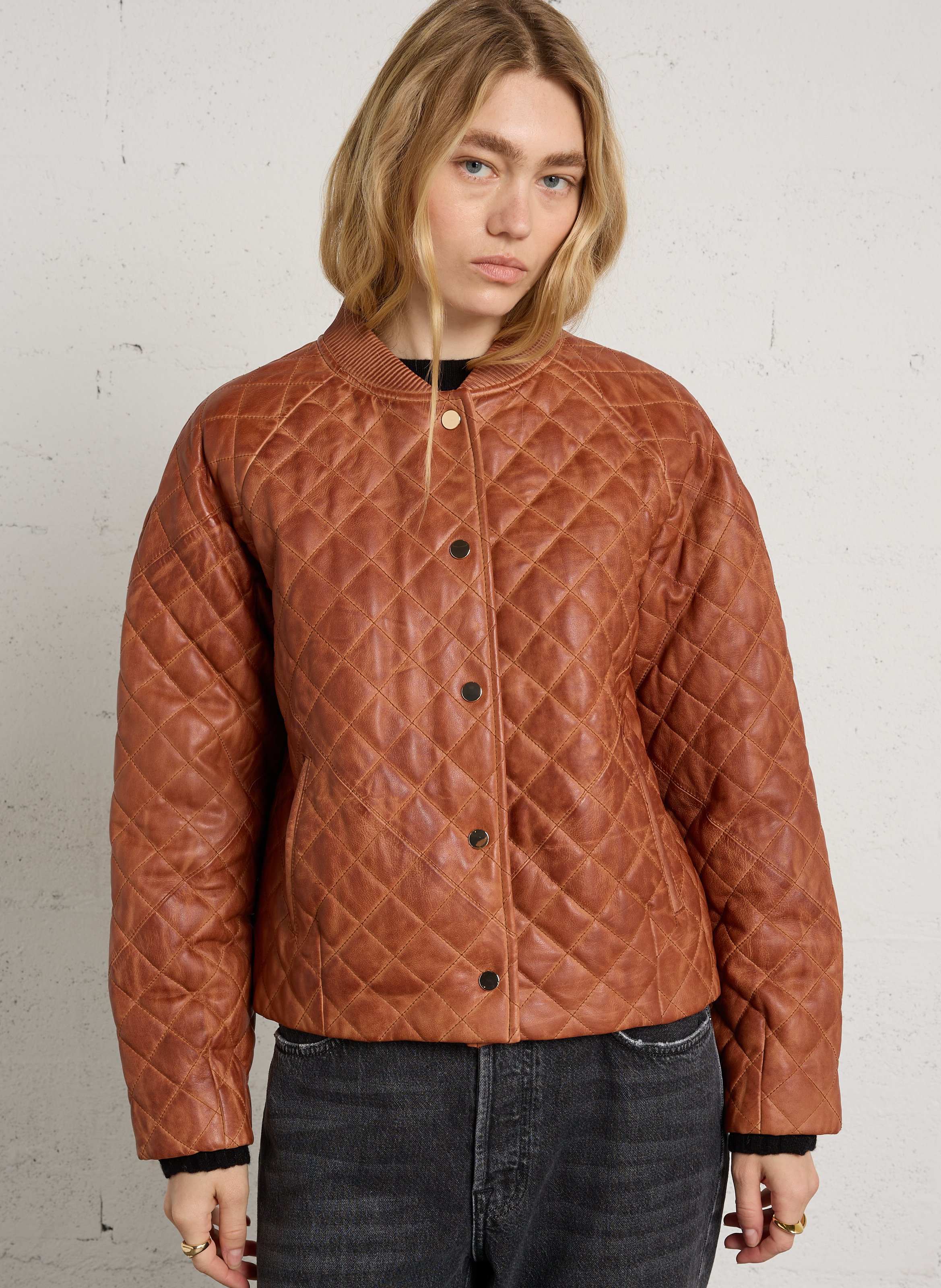 Veste oversize matelassée en cuir MAISON 123 Beige