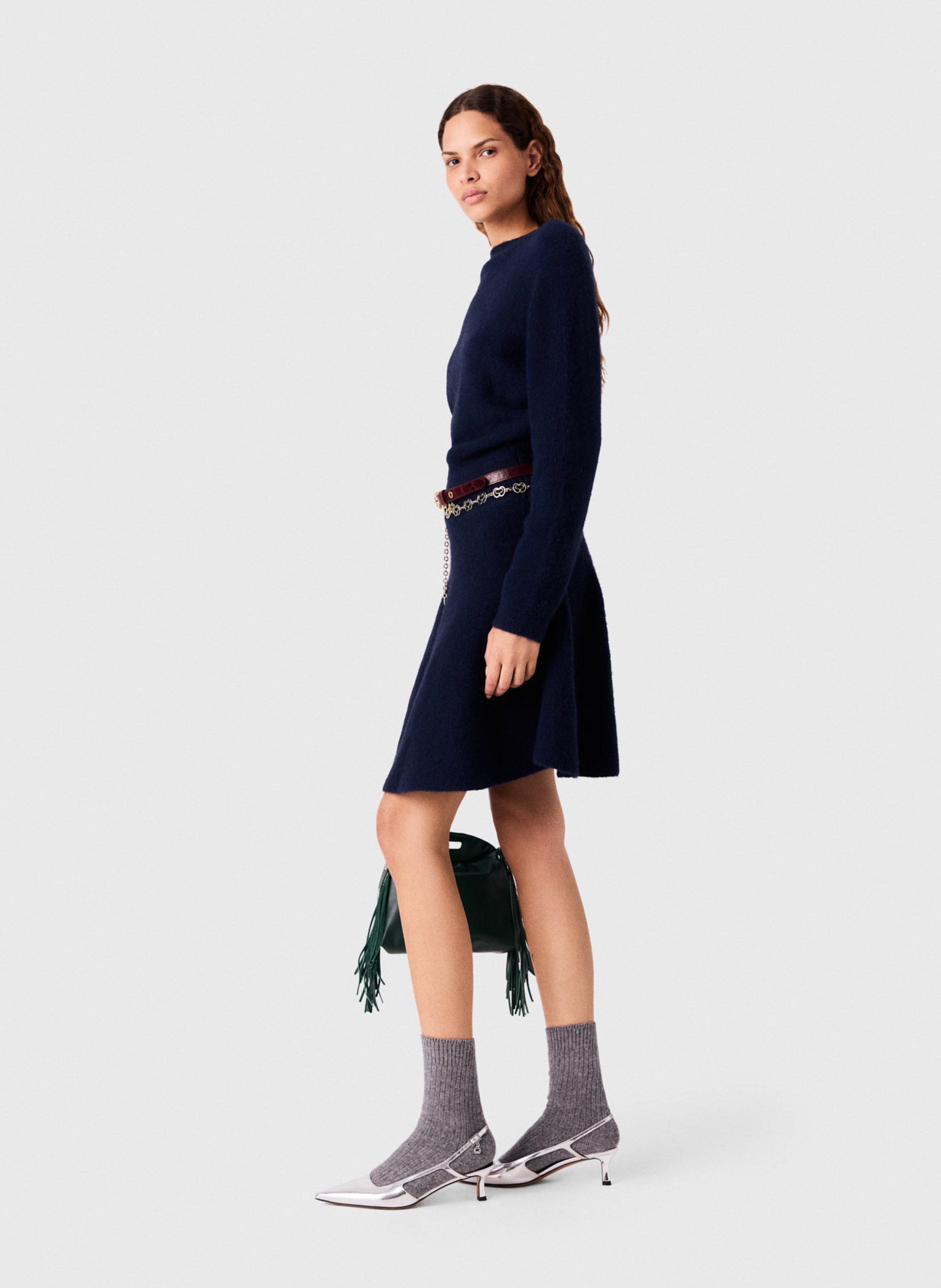 Robe courte évasée en laine mélangée MAJE Bleu