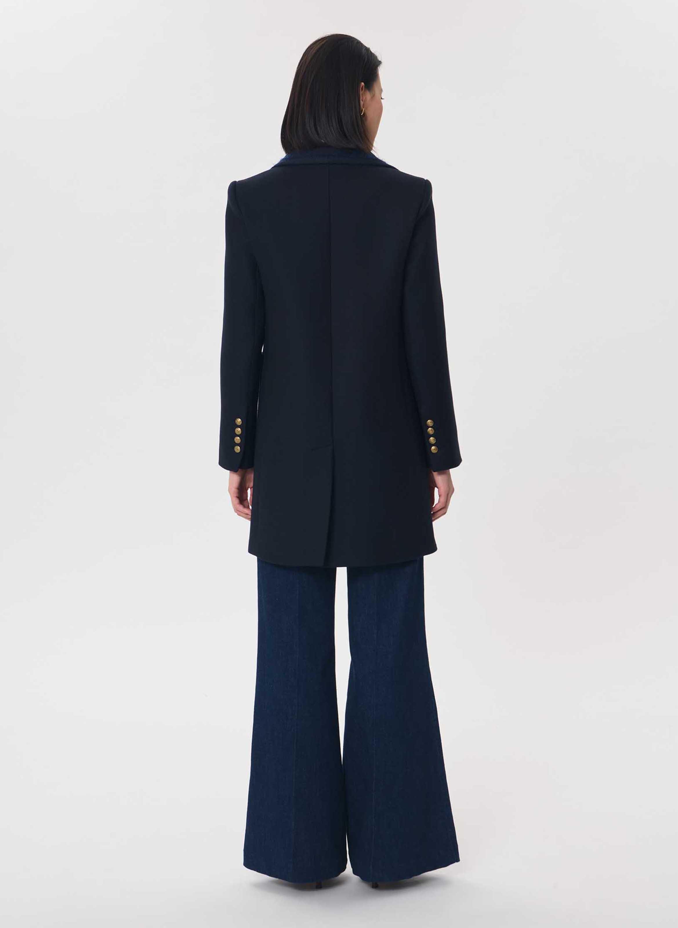 Manteau droit boutonné en laine mélangée TARA JARMON Bleu