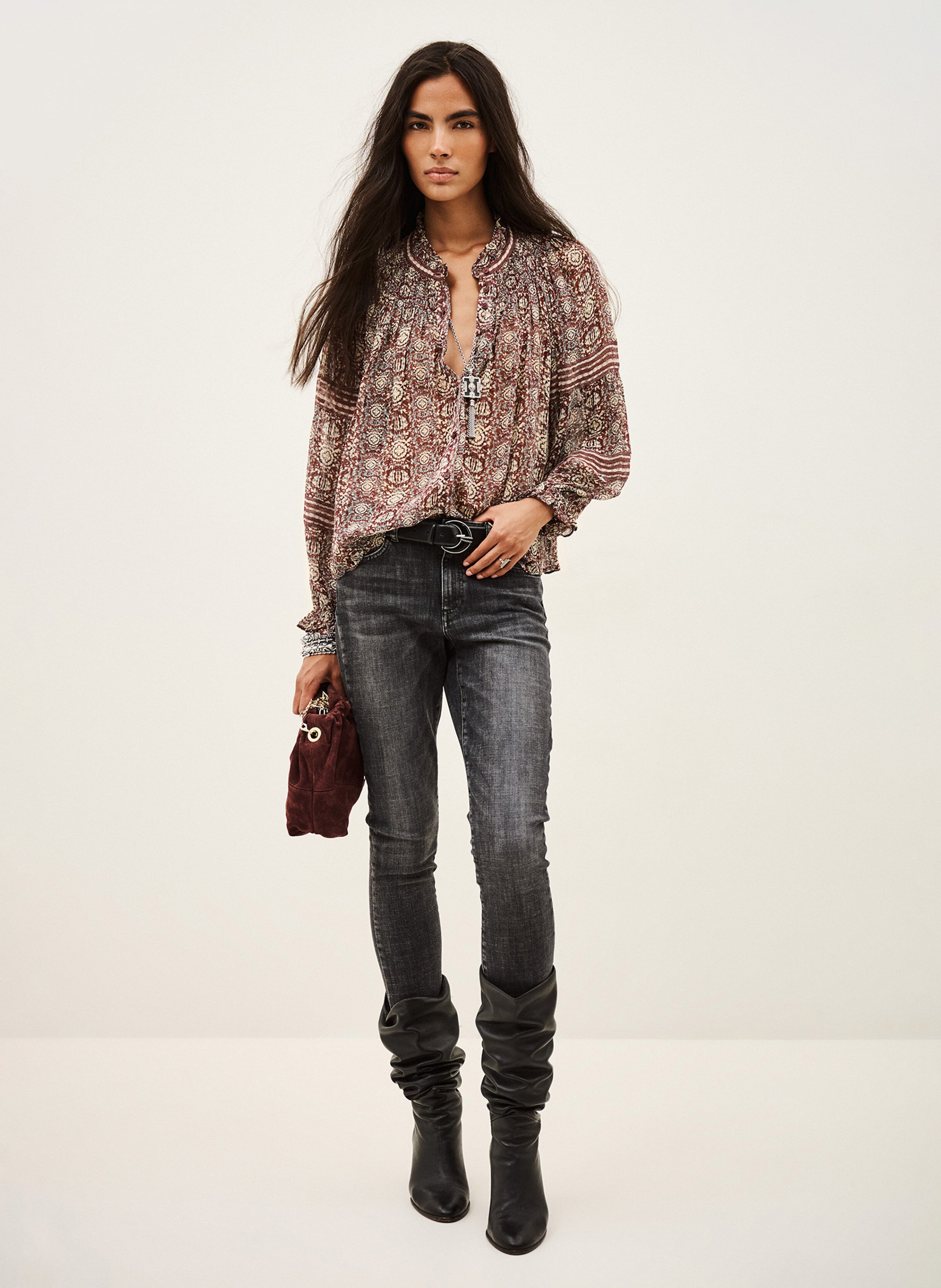 Wijdvallende blouse met Mao-kraag en print. BA&SH Paars