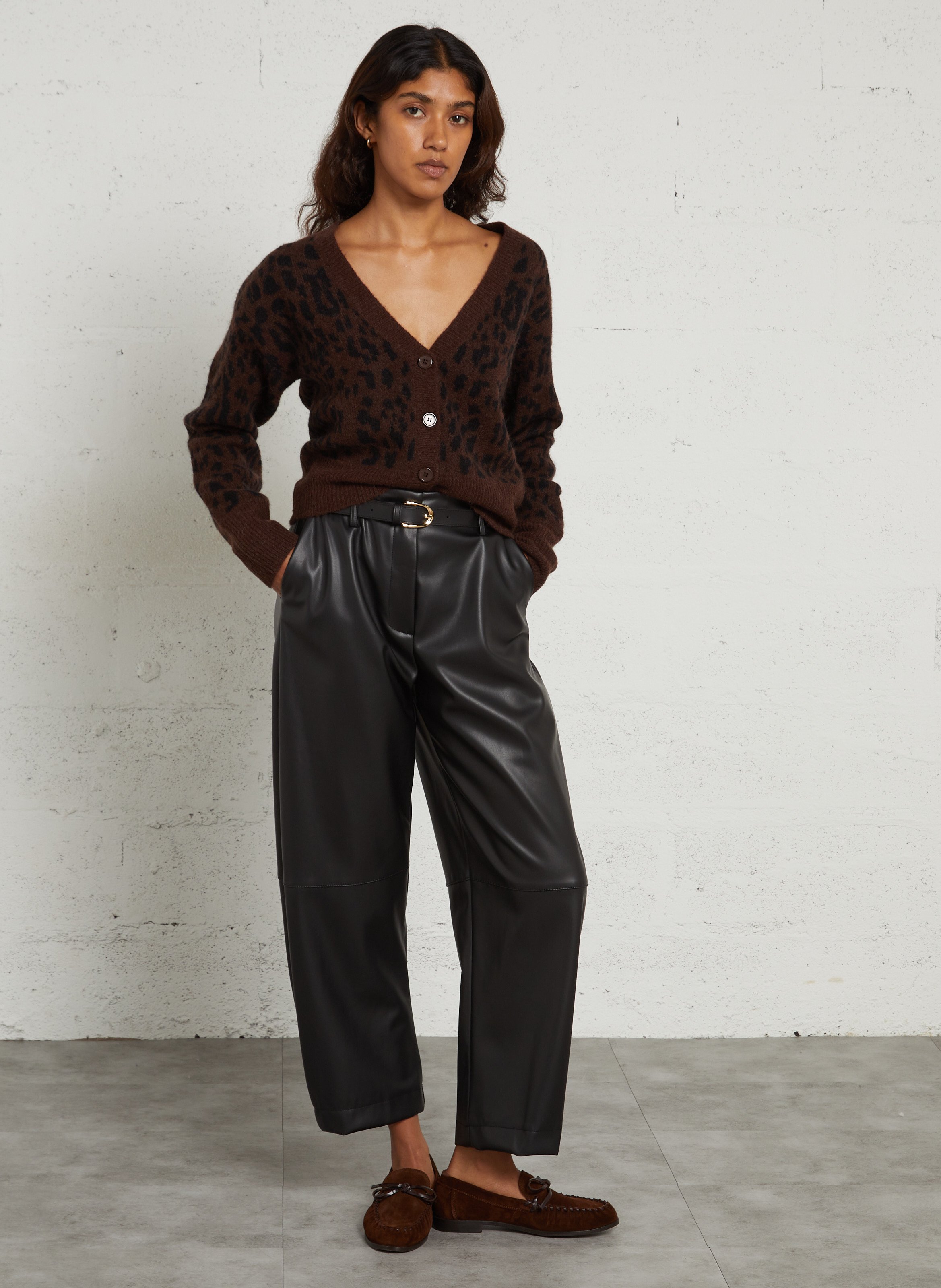 Printed wool blend cardigan IKKS Brown