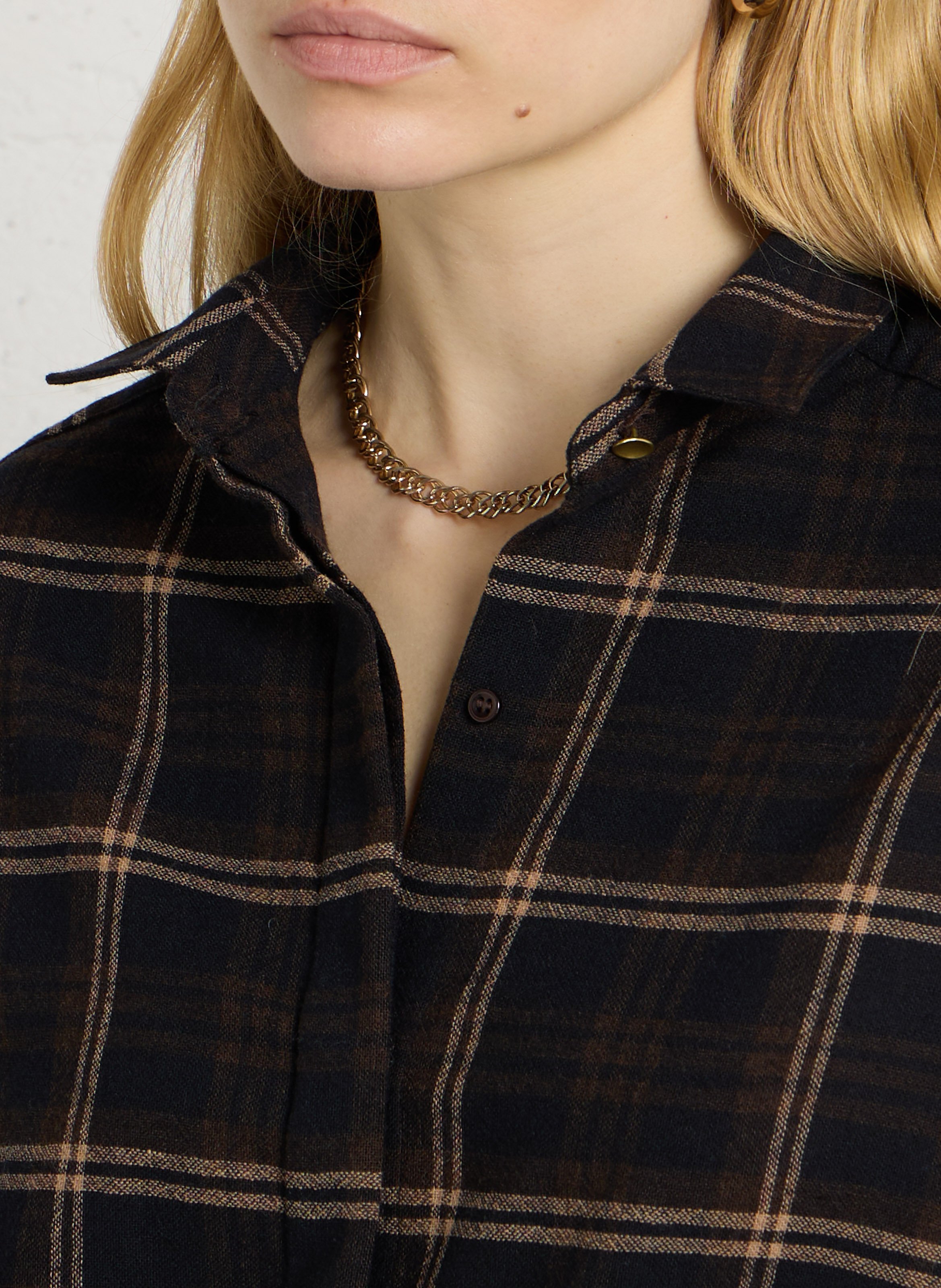Oversized classic collar shirt in printed wool blend SESSUN Blue