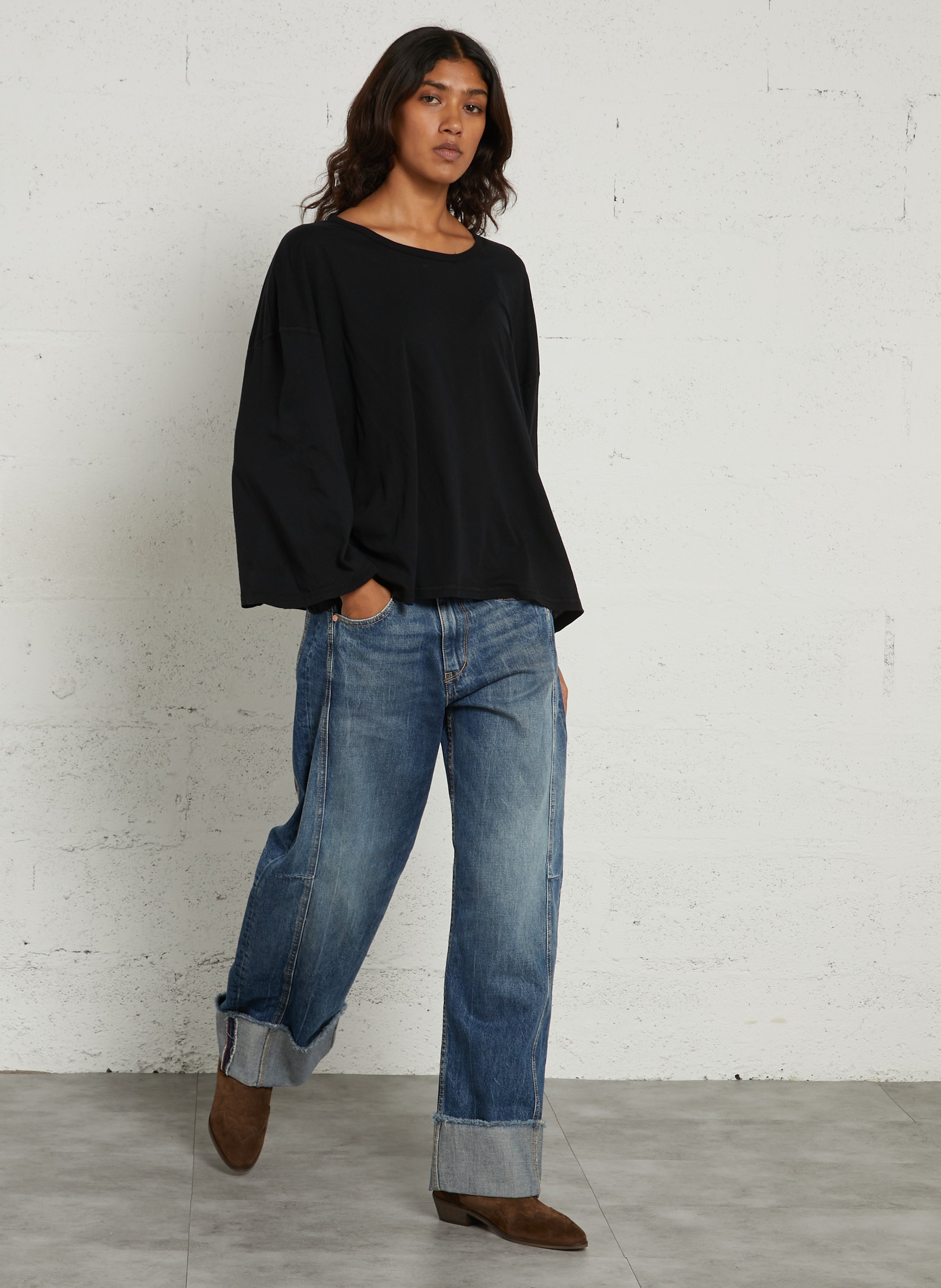 Loose round neck cotton t-shirt AMERICAN VINTAGE Black