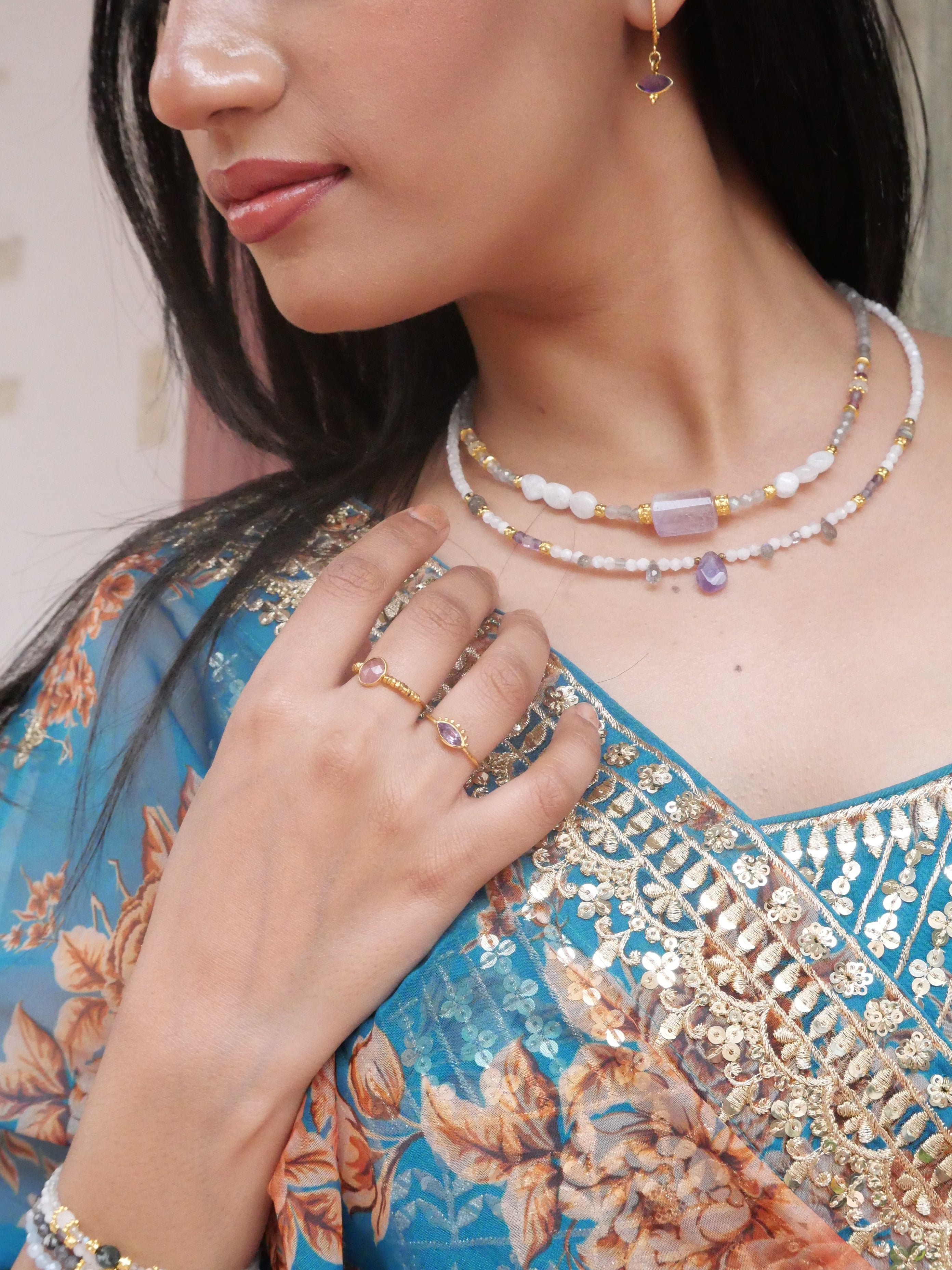 Moonstone and fluorite necklace GINANDGER White