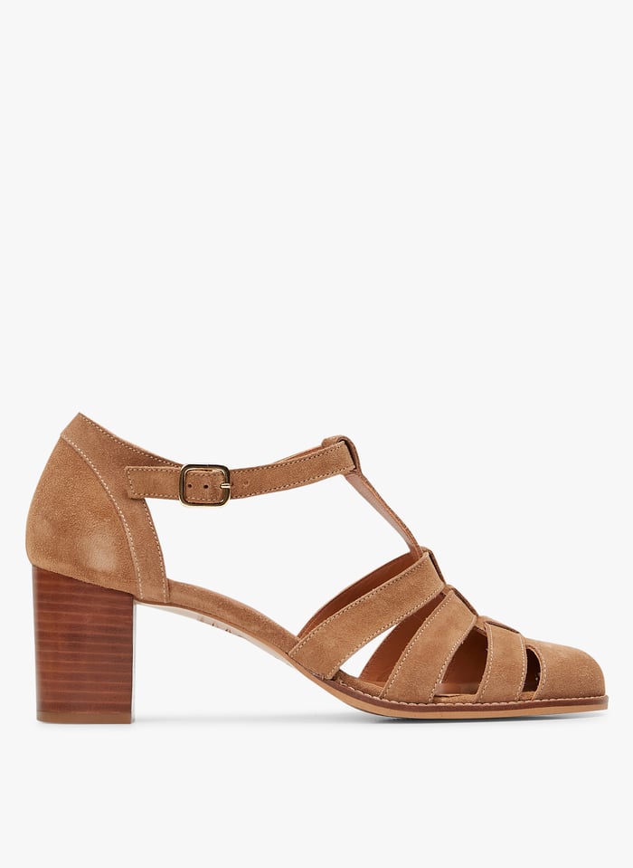 Sandales Hautes En Cuir Velours Justine Vel Camel Mellow Yellow