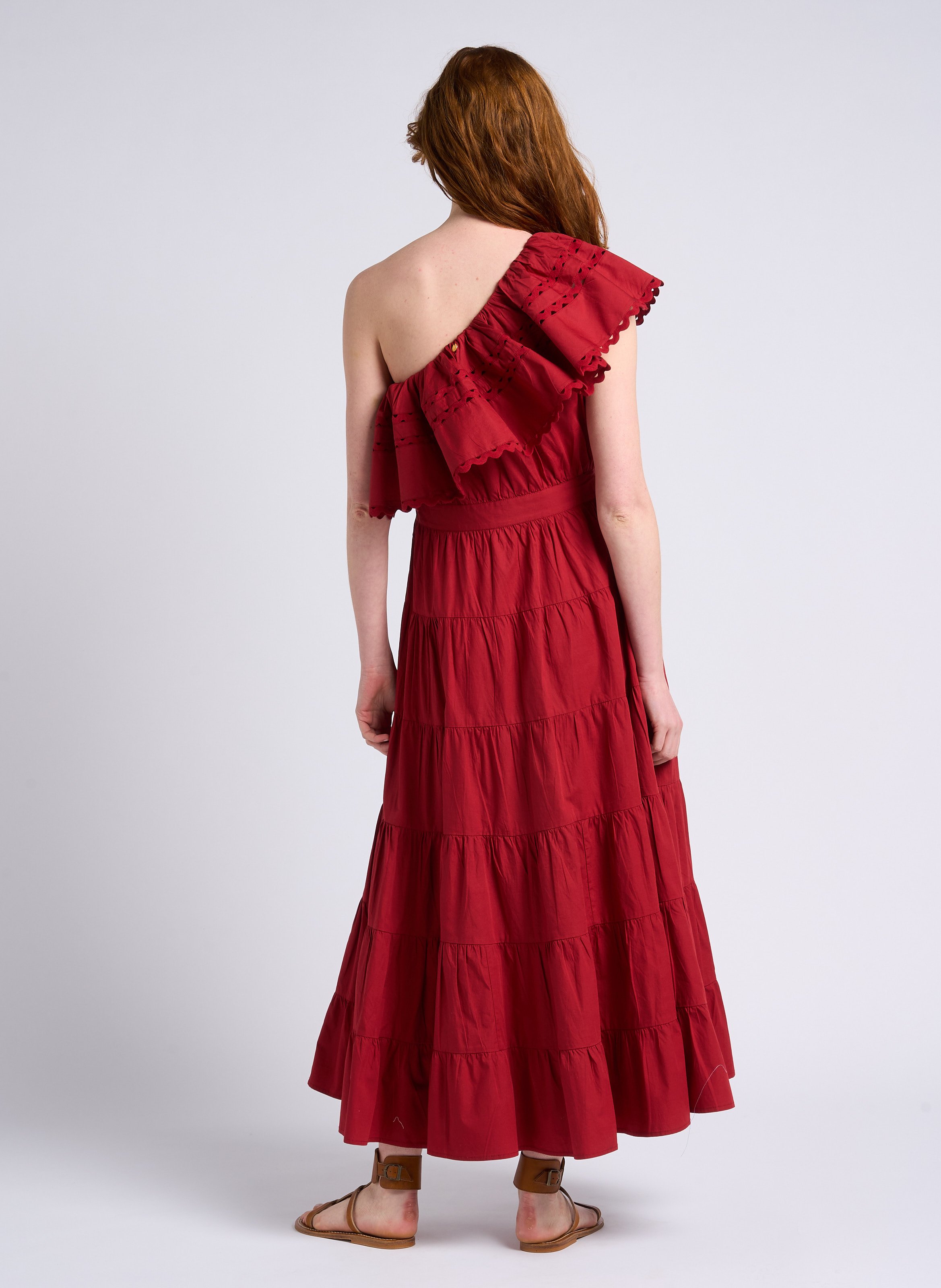 Long asymmetric Bardot collar cotton dress ANTIK BATIK Brown