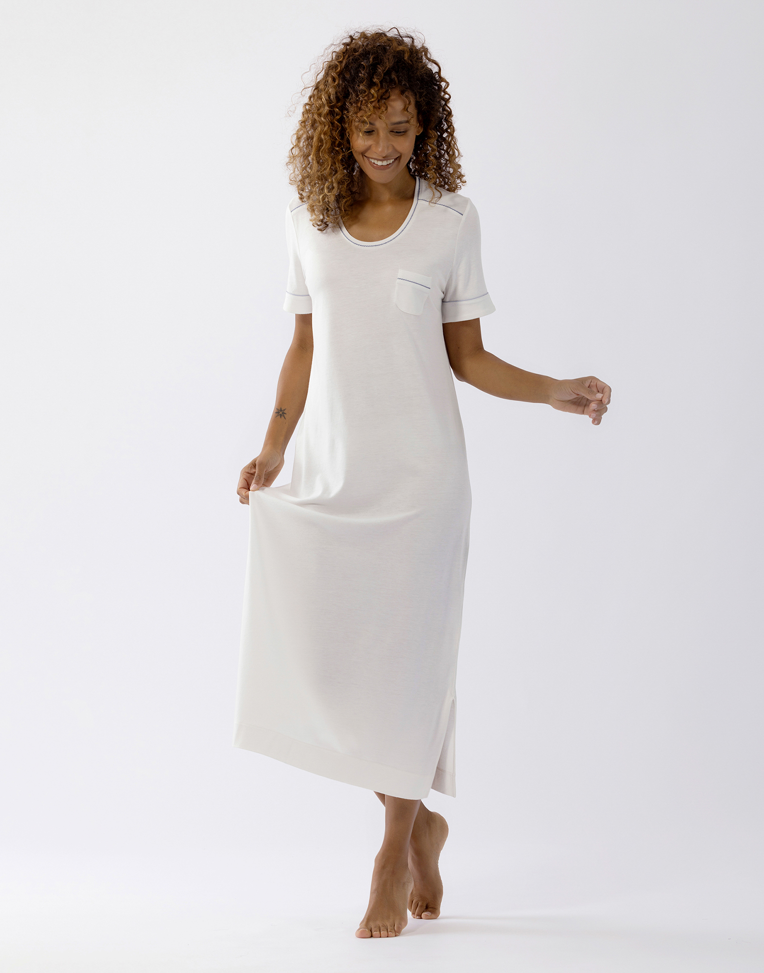 Short-sleeved cotton modal nightshirt LE CHAT White