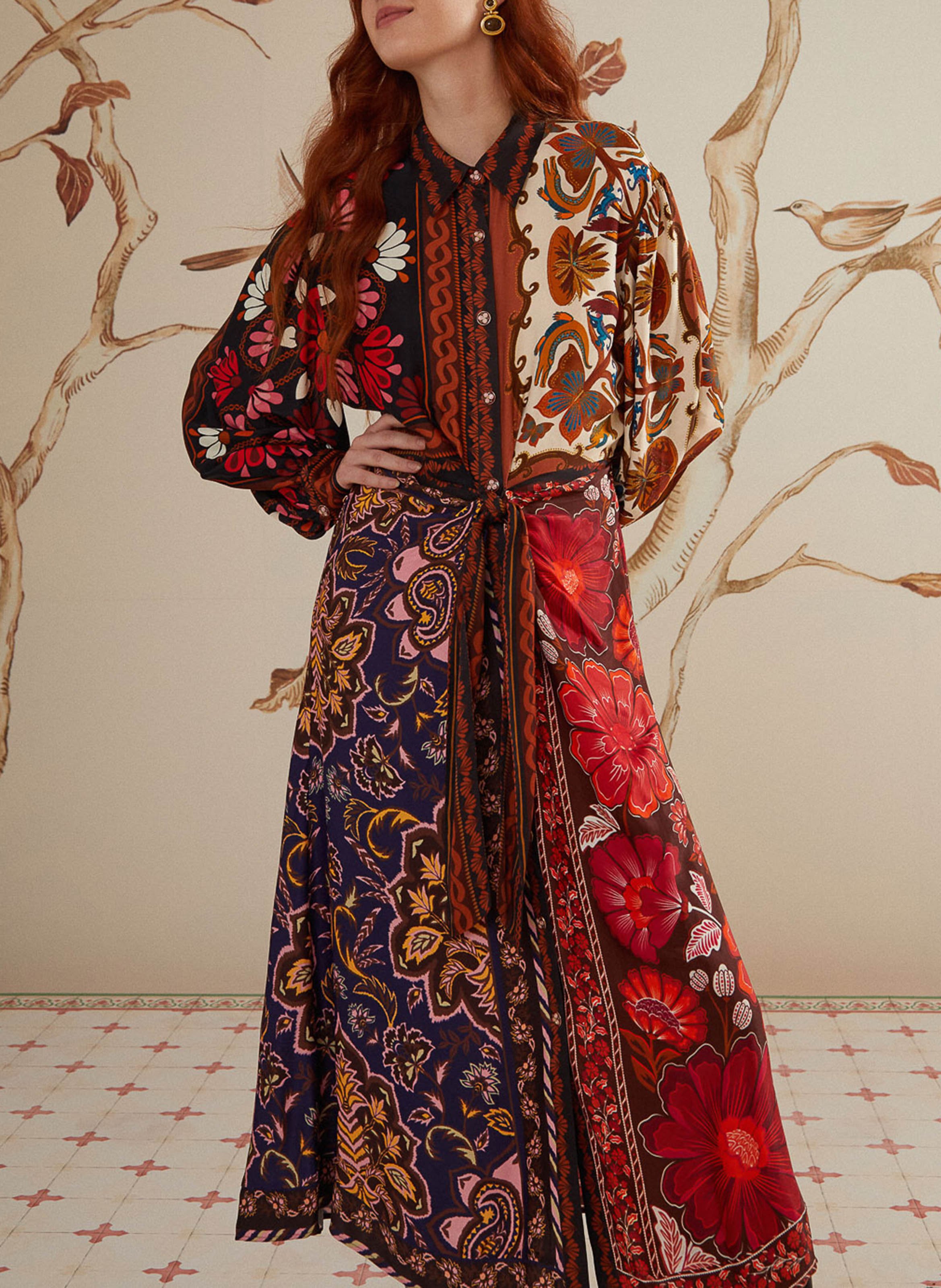 Bedrucktes Maxikleid aus 100% Viskose Mehrfarbig