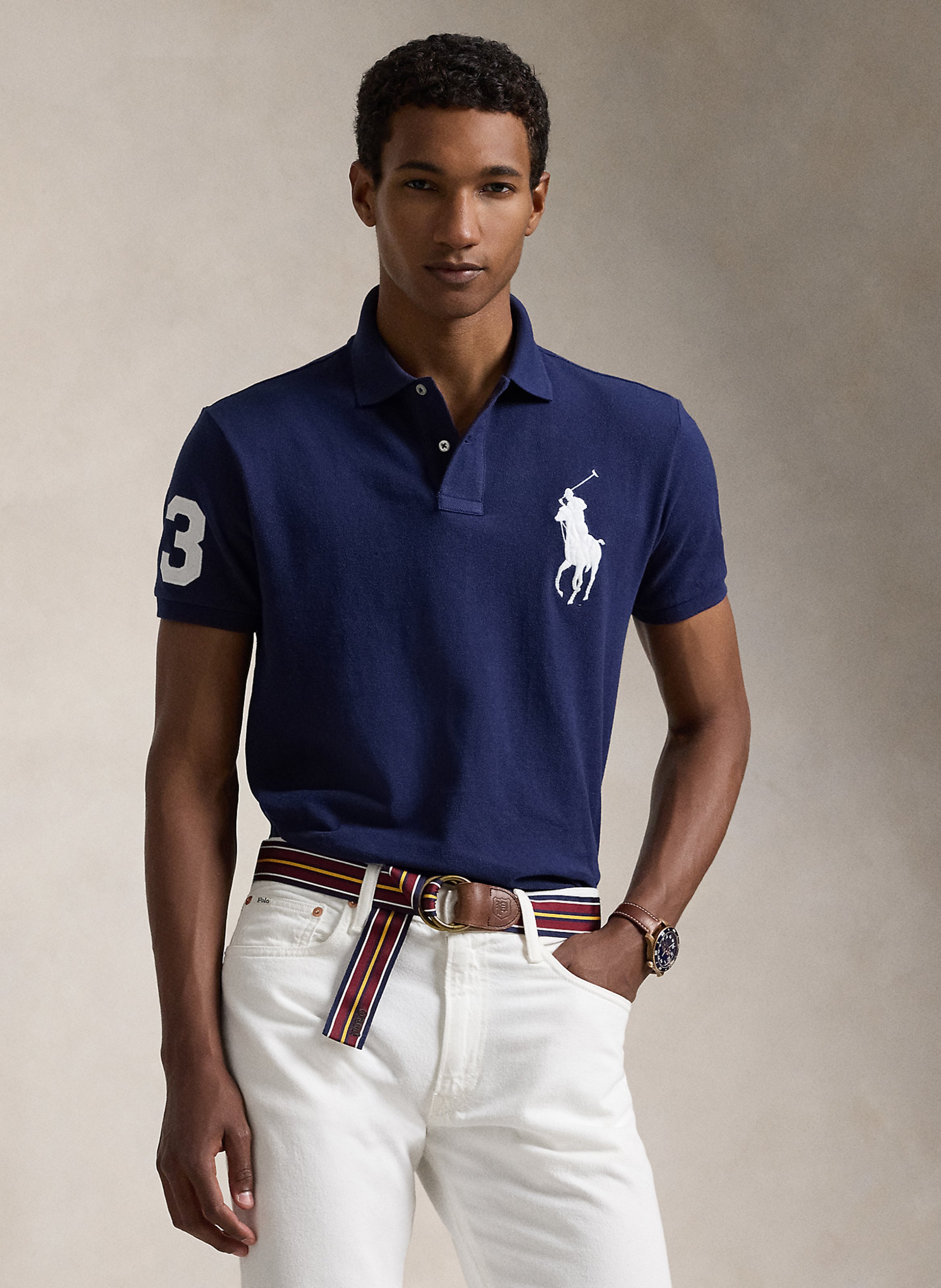 Embroidered slim fit cotton polo POLO RALPH LAUREN Blue