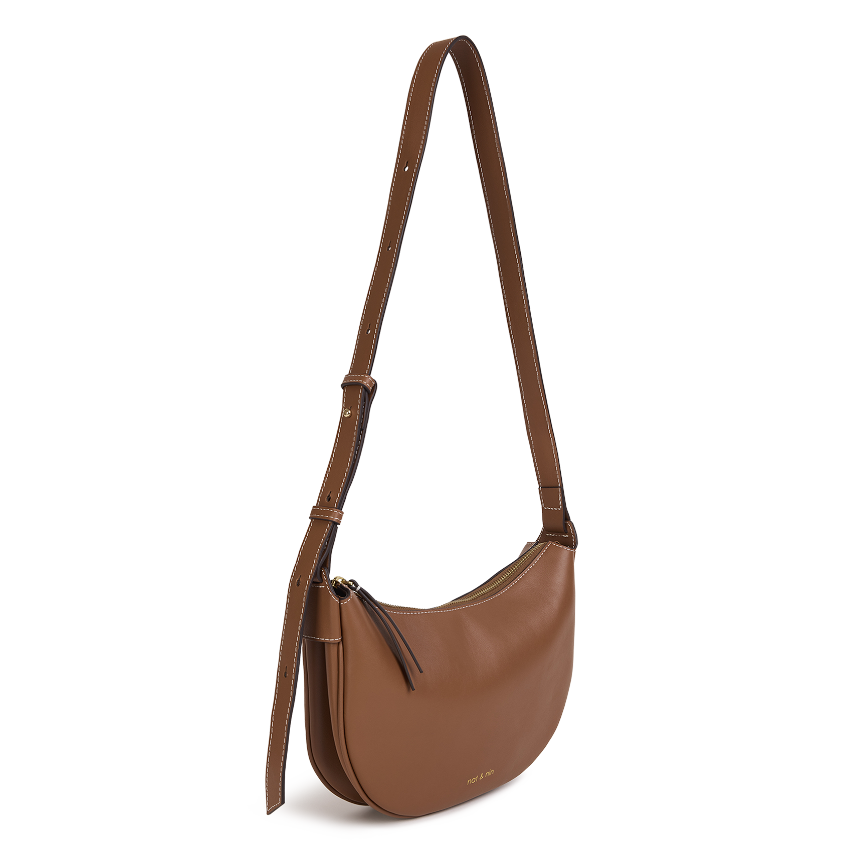 Sac bandoulière demi-lune en cuir NAT & NIN Marron