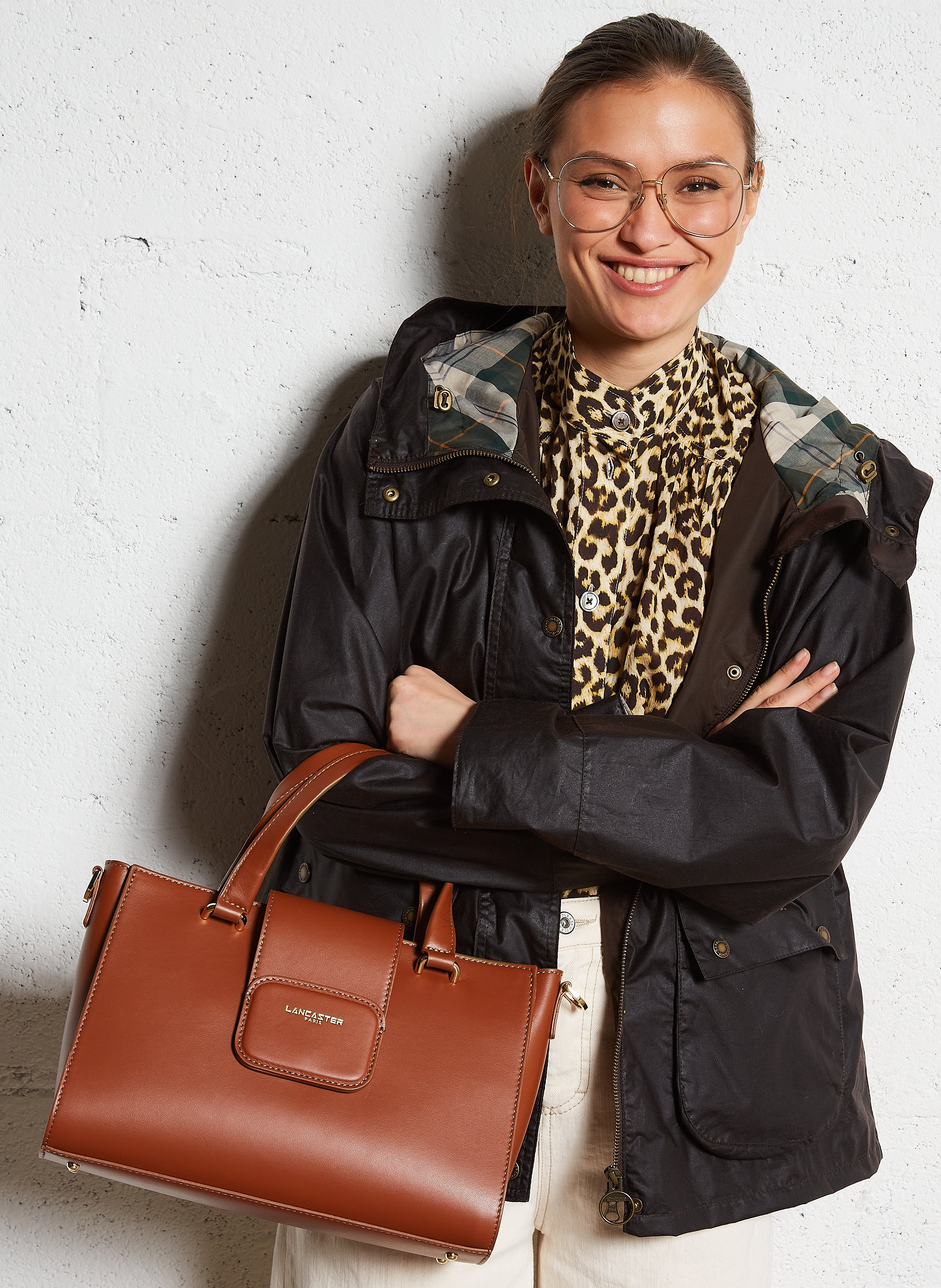 Leather tote bag LANCASTER PARIS Brown