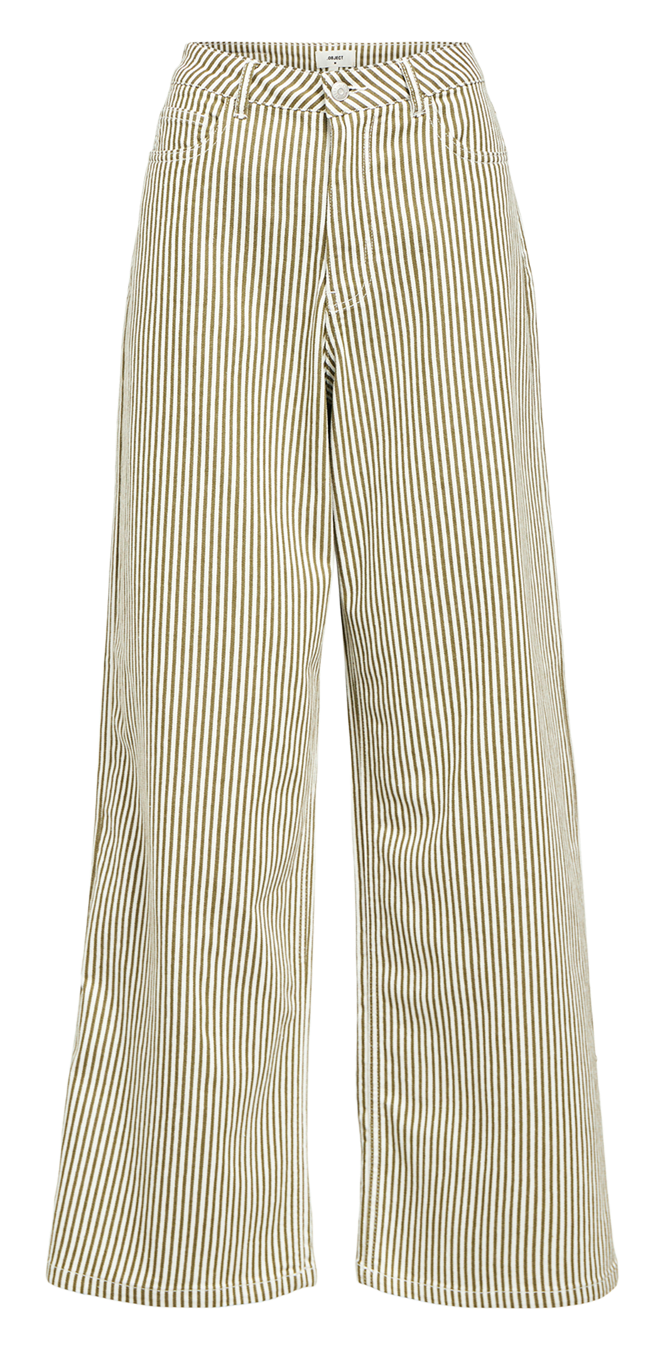 Wide leg striped cotton blend jeans OBJECT Beige
