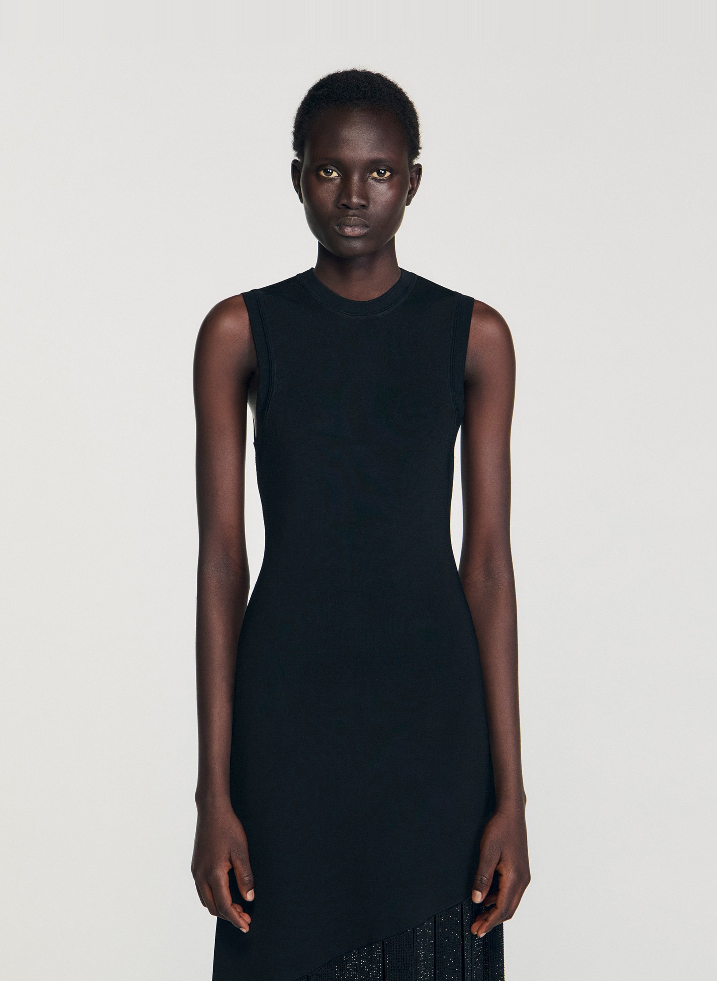 Lange jurk met ronde hals SANDRO Zwart