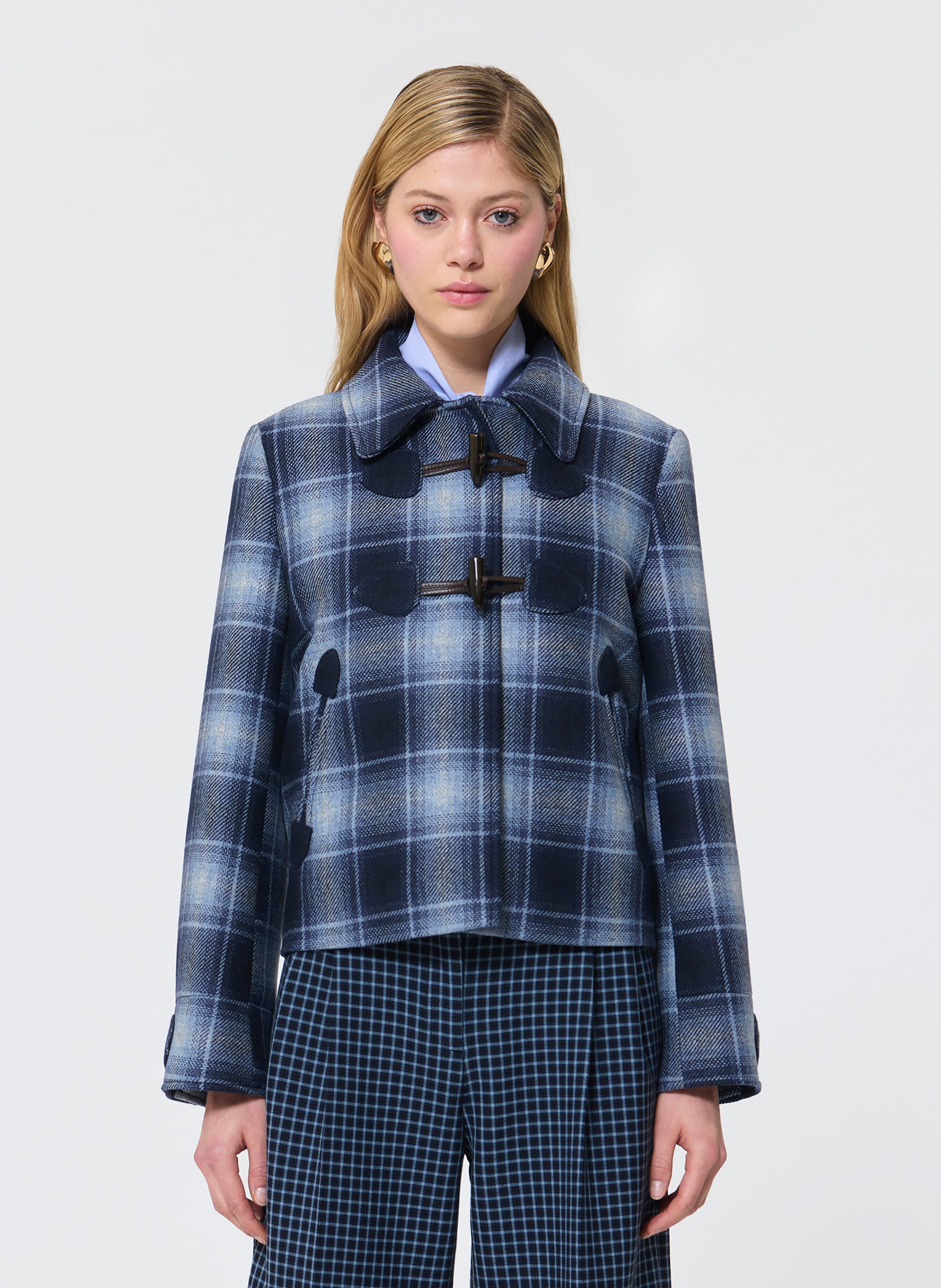 Short straight jacket with classic collar in blended wool TARA JARMON Blue