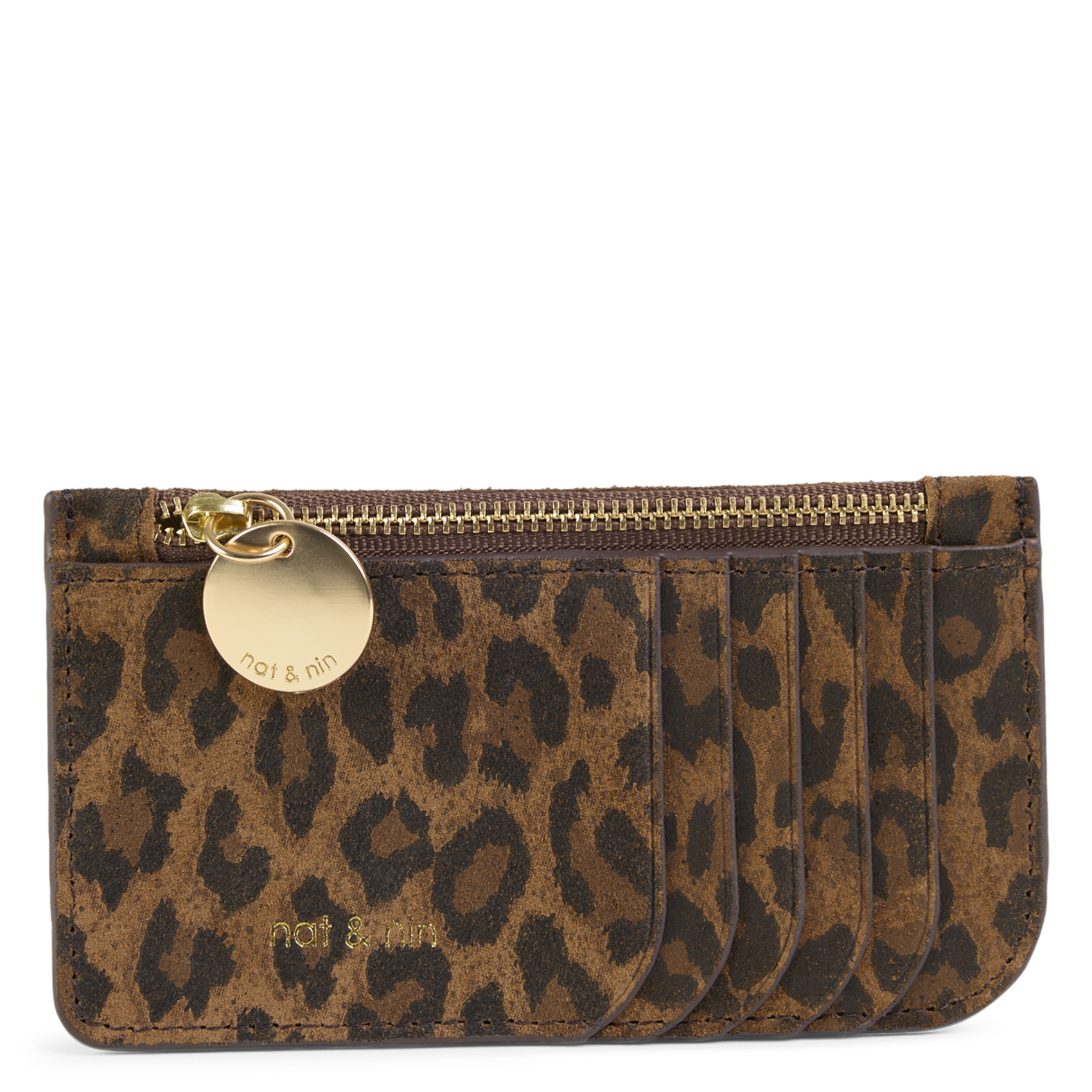 Porte-cartes zippé en cuir NAT & NIN Marron