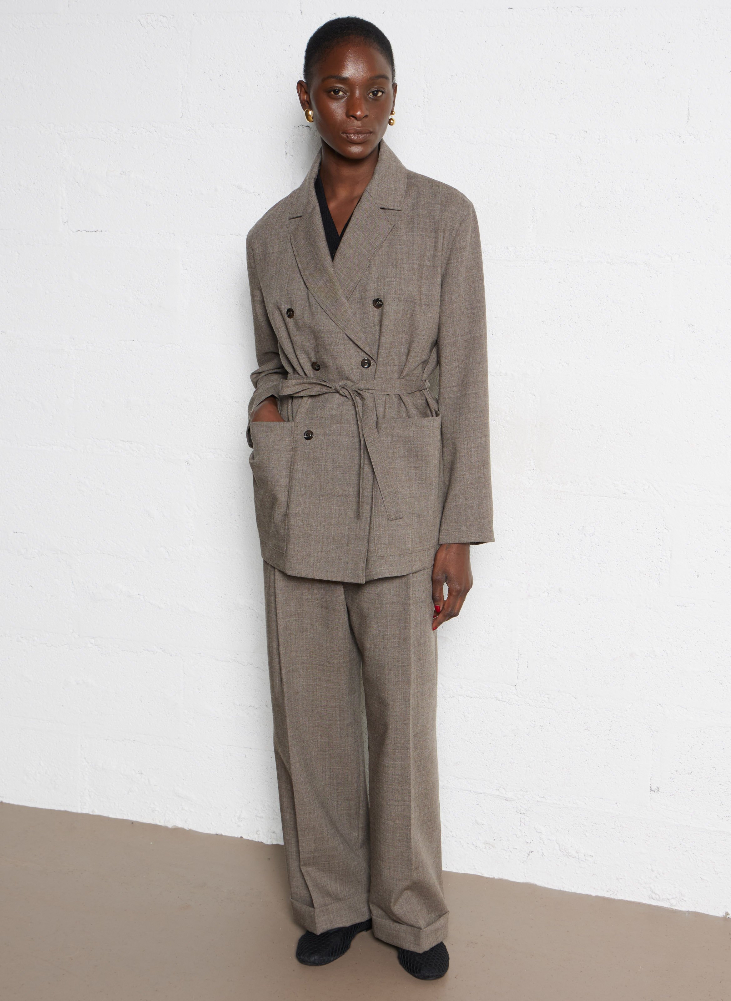 Veste droite en laine SOEUR Marron